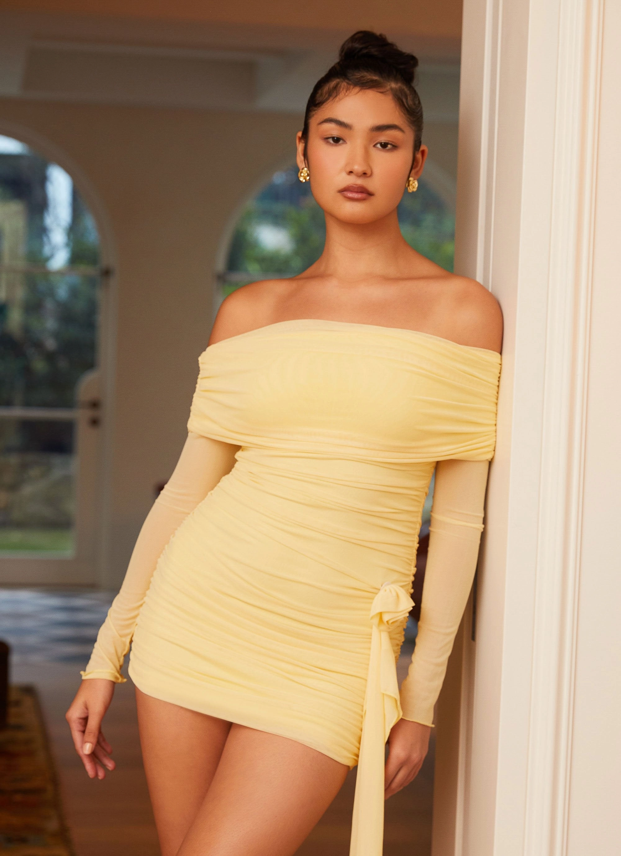 Silky texture Sophisticated Look Rosa Franca Mini Dress - Yellow
