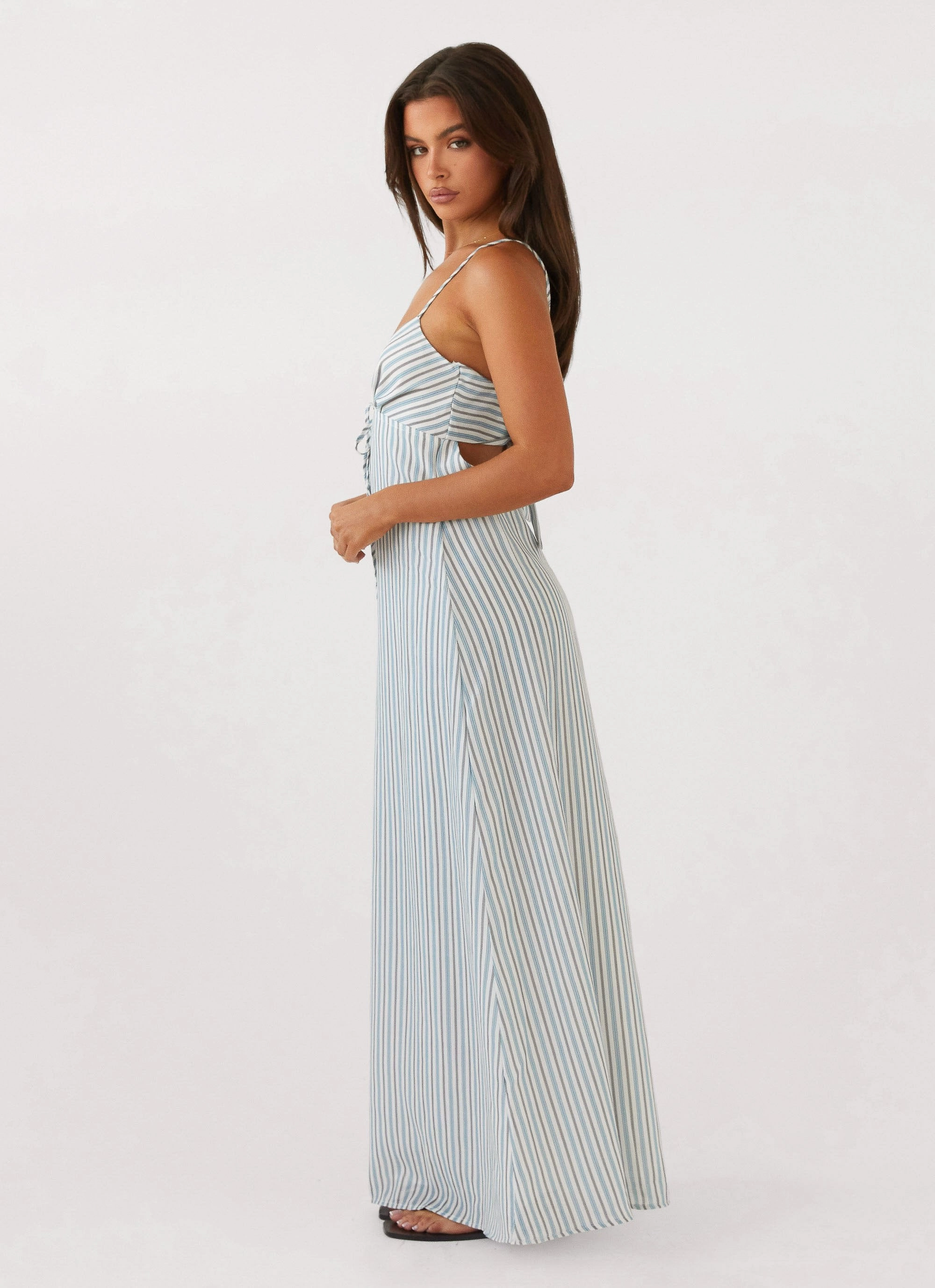 Flora Linen Maxi Dress - Blue Choc Stripe Modern Comfort
