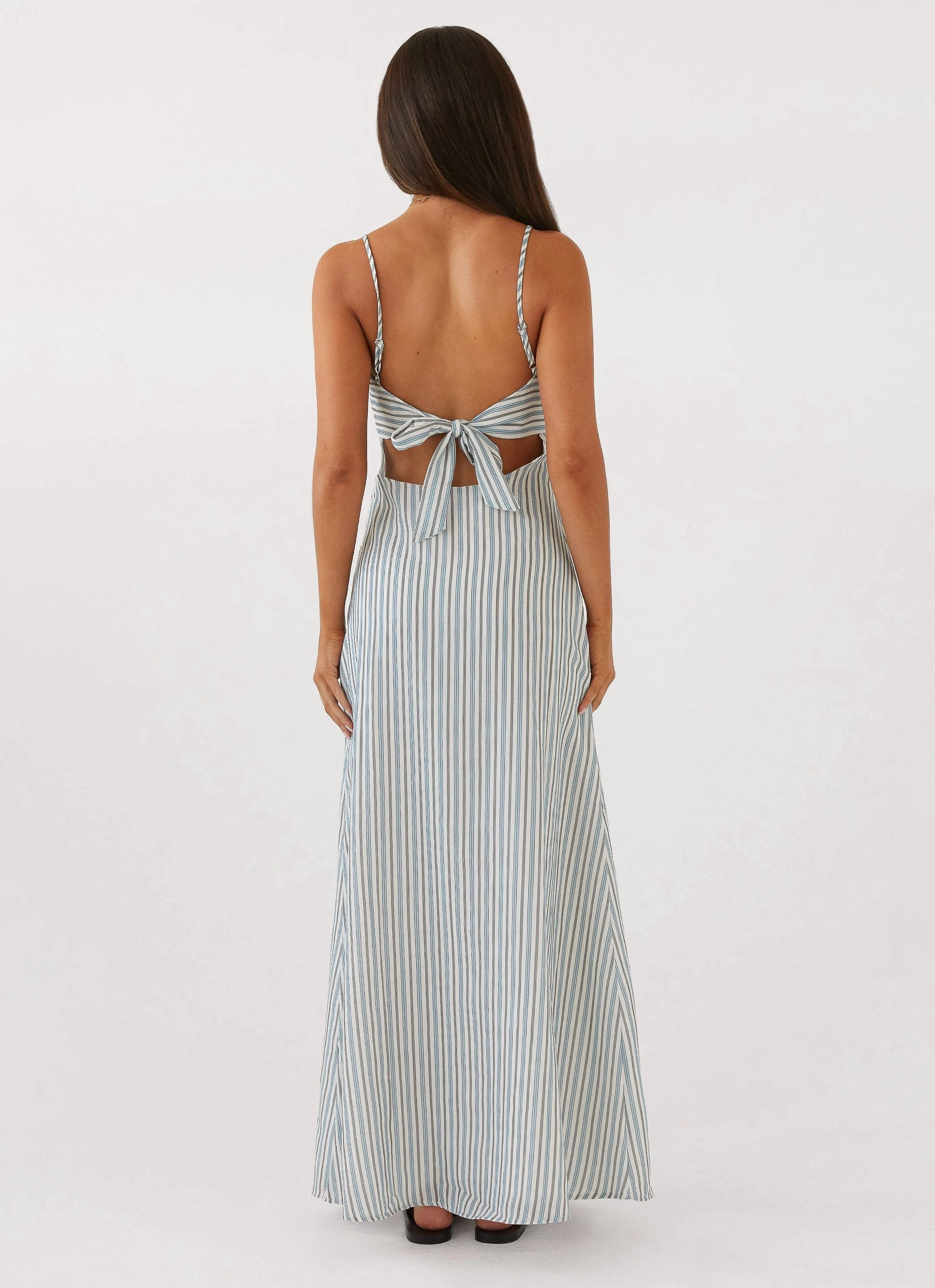 Stain-Guard-Finish Smart Vibe Flora Linen Maxi Dress - Blue Choc Stripe