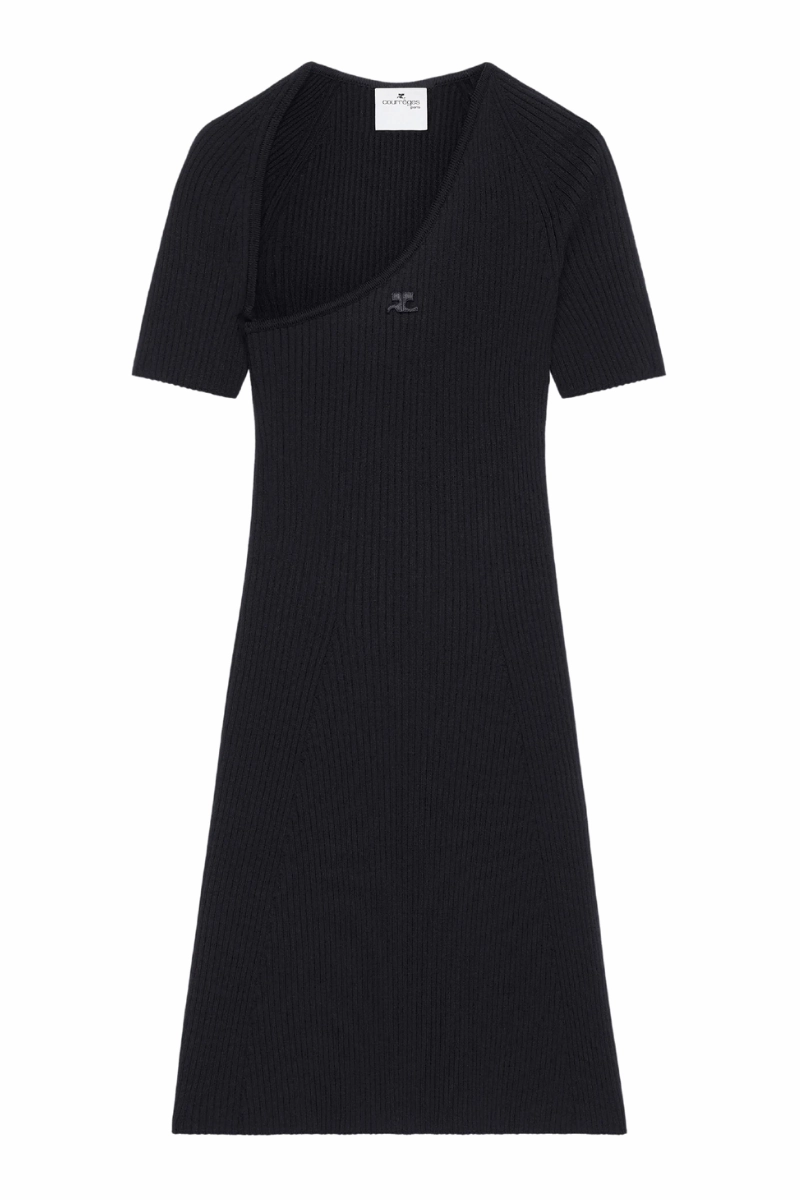 Dropped-Waist Mini Slash Rib Knit Dress