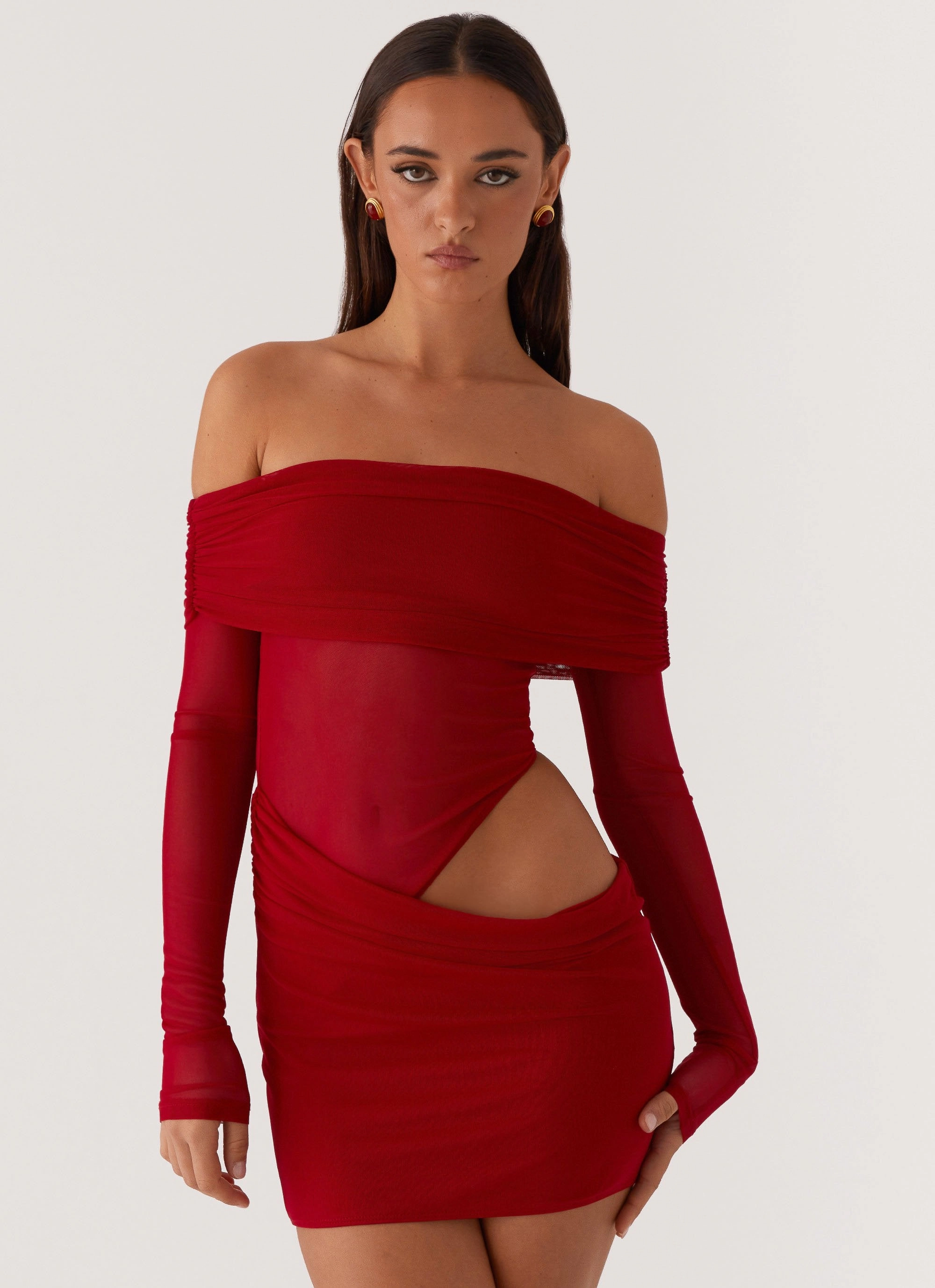 No Doubt Mini Dress - Red Flattering Waistband Fit Drawstring-Waist