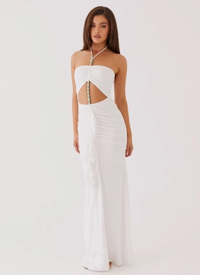 Serina Ruffle Maxi Dress - White Lounge Vibes