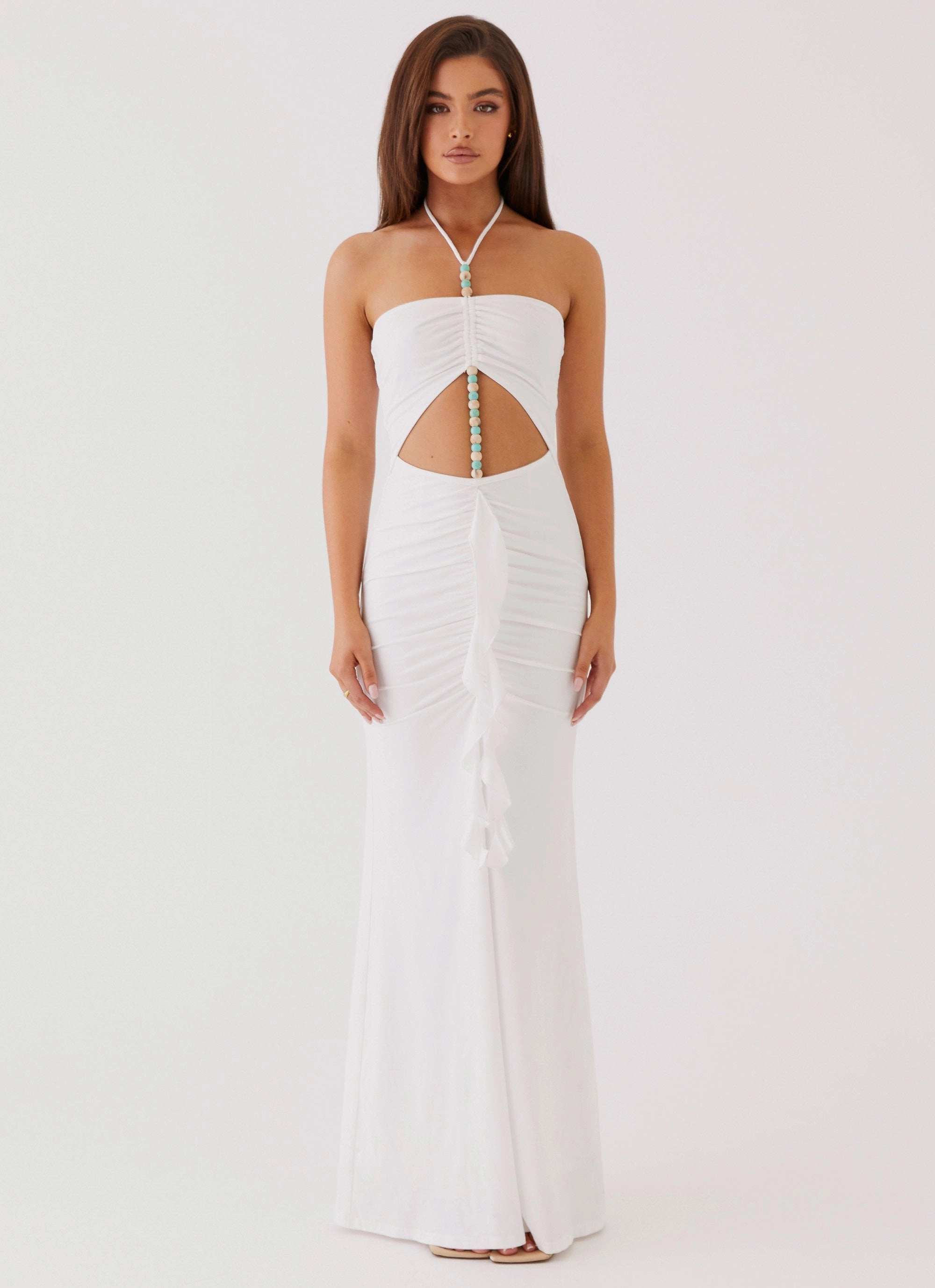 Serina Ruffle Maxi Dress - White Vibrant Movement Everyday Comfort