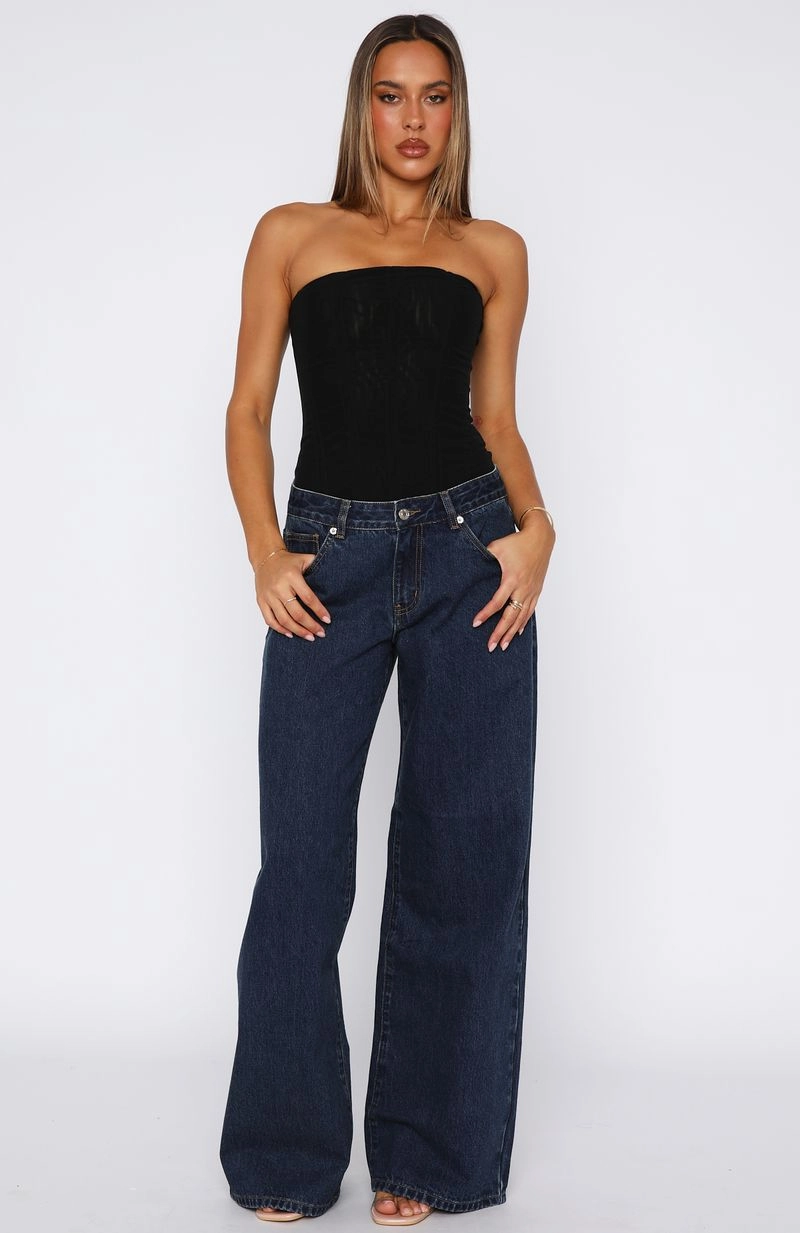 Maeve Low Rise Wide Leg Jeans Dark Blue Basic Piece Brunch Outfit Traveler Gear