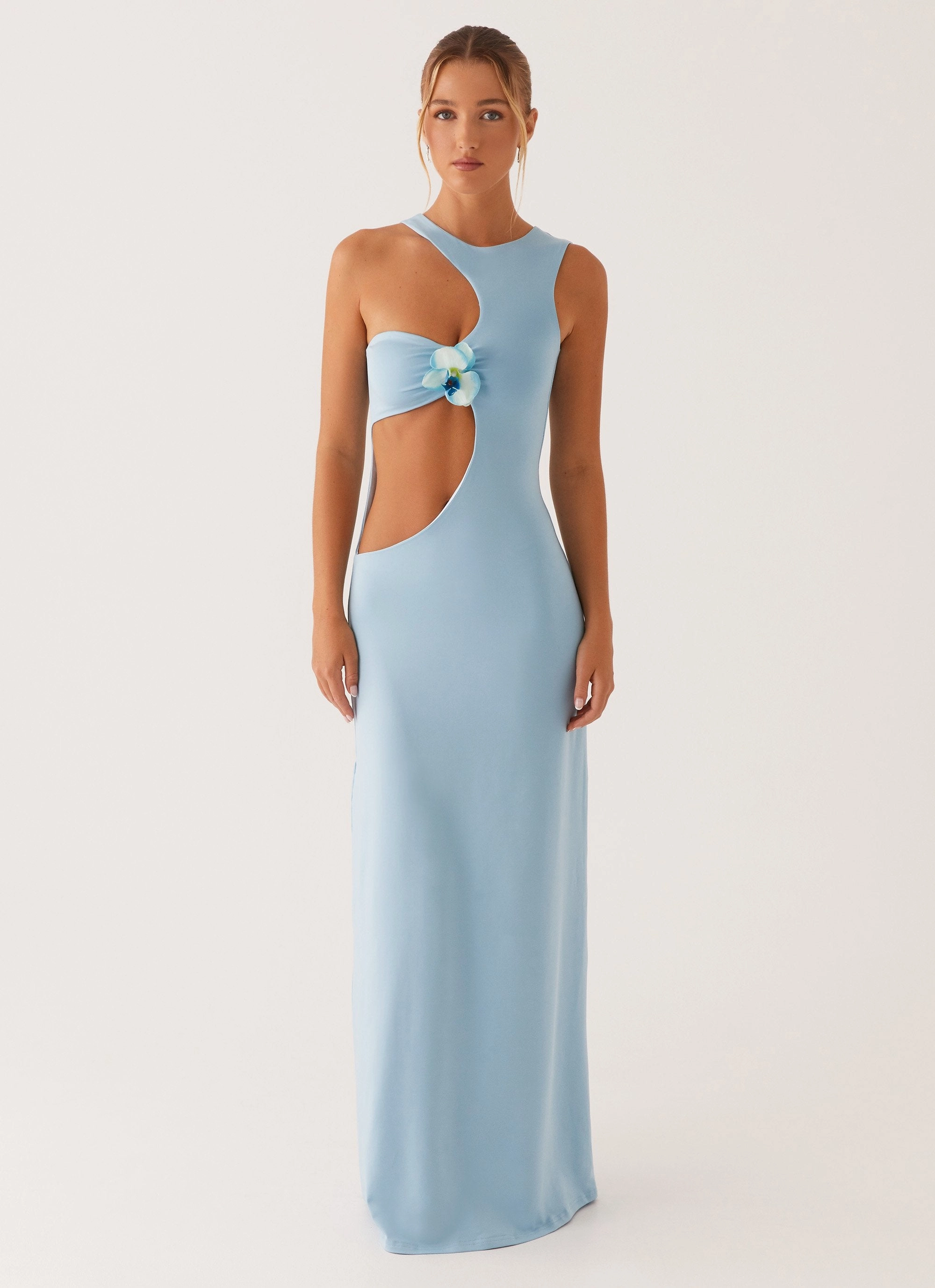 Mahalia Maxi Dress - Blue Pleat-Front