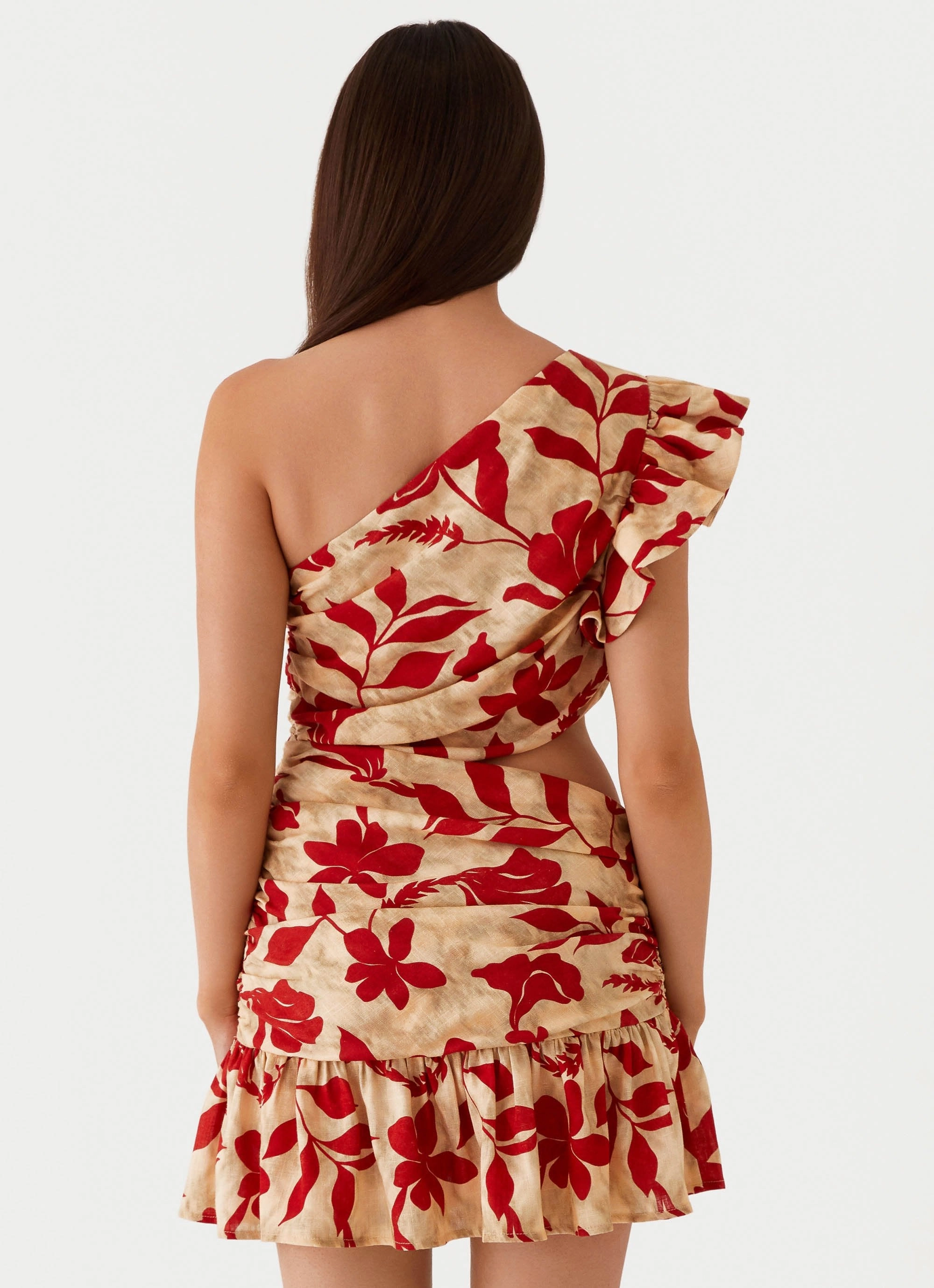 Maisie Linen Mini Dress - Red Green Floral Chic and Cozy