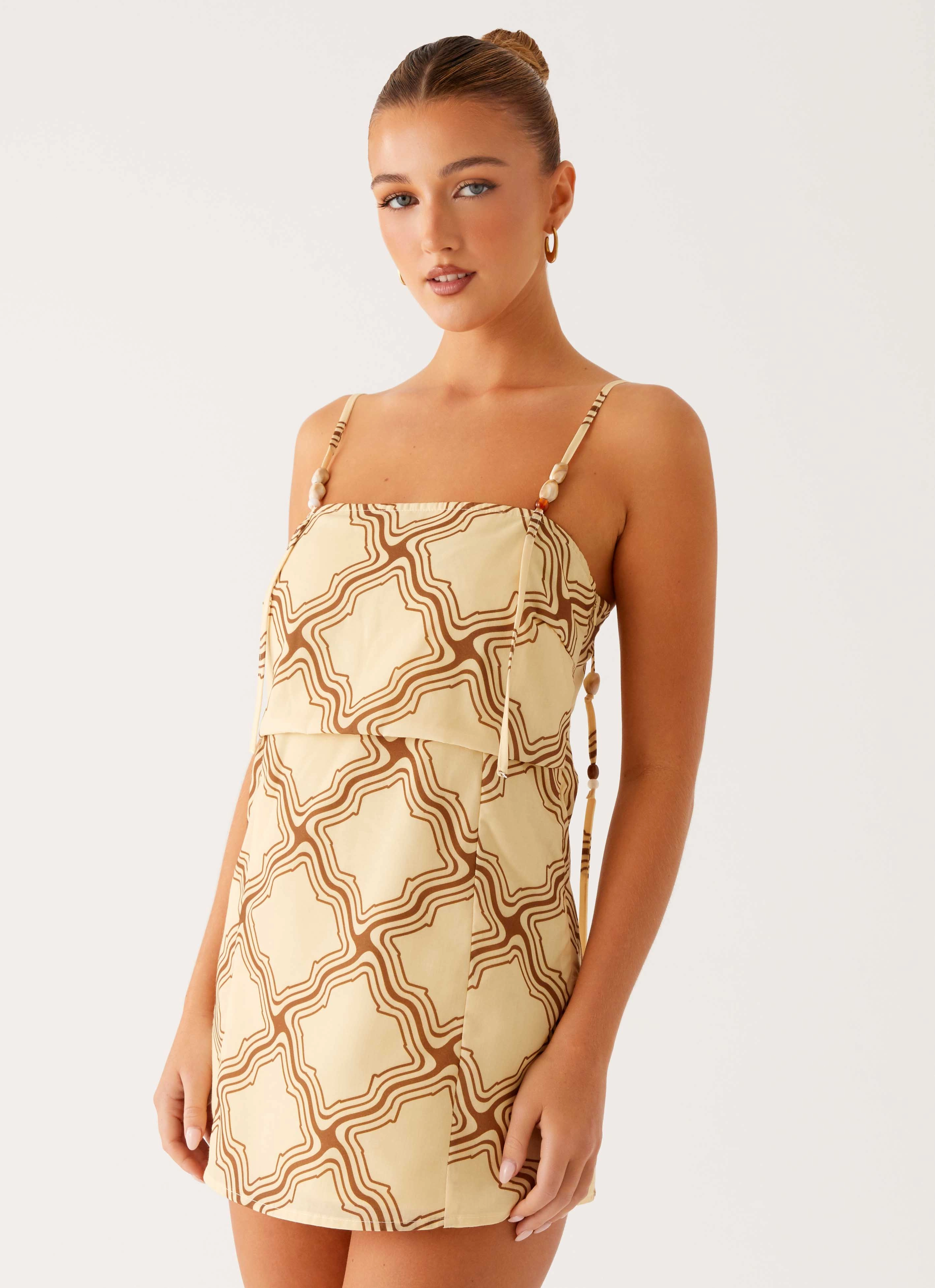 Mantra Mini Dress - Tidal Wave Print Happy Glow Sophisticated Waistband Fit
