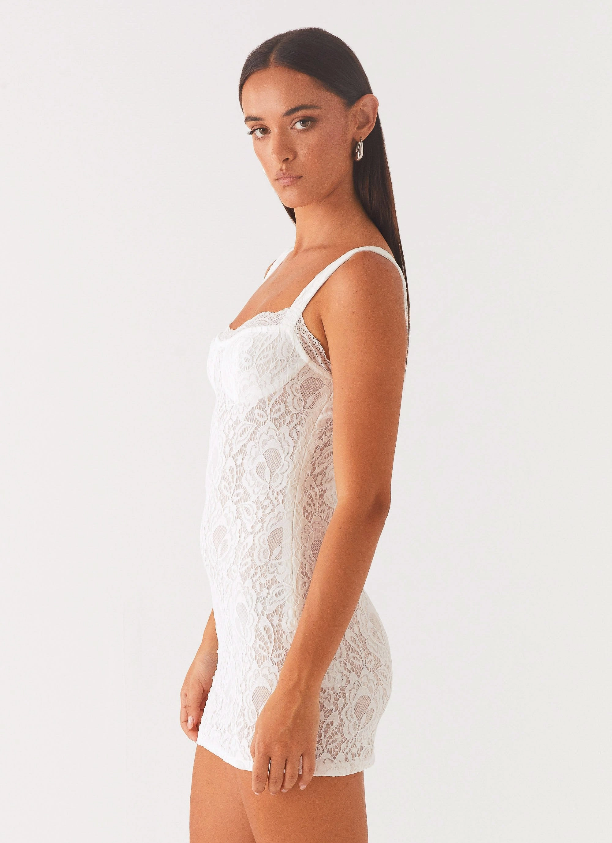 Maree Lace Mini Dress - White Lightweight Piece Casual Silhouette