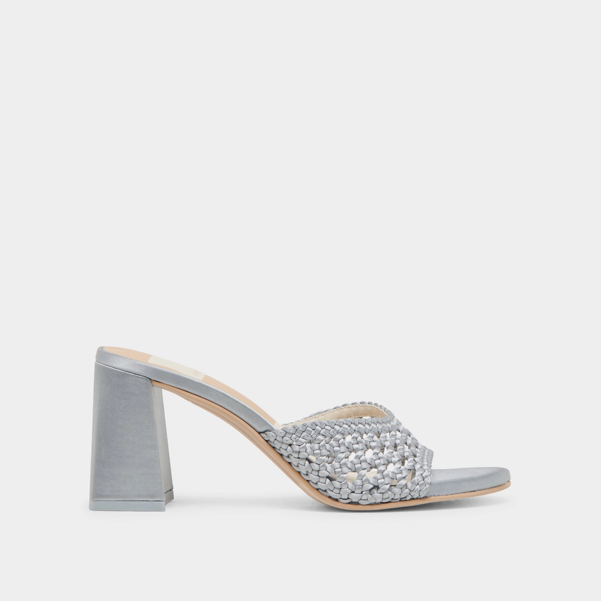 MARGOE HEELS LIGHT BLUE WOVEN SATIN Glittery Shine