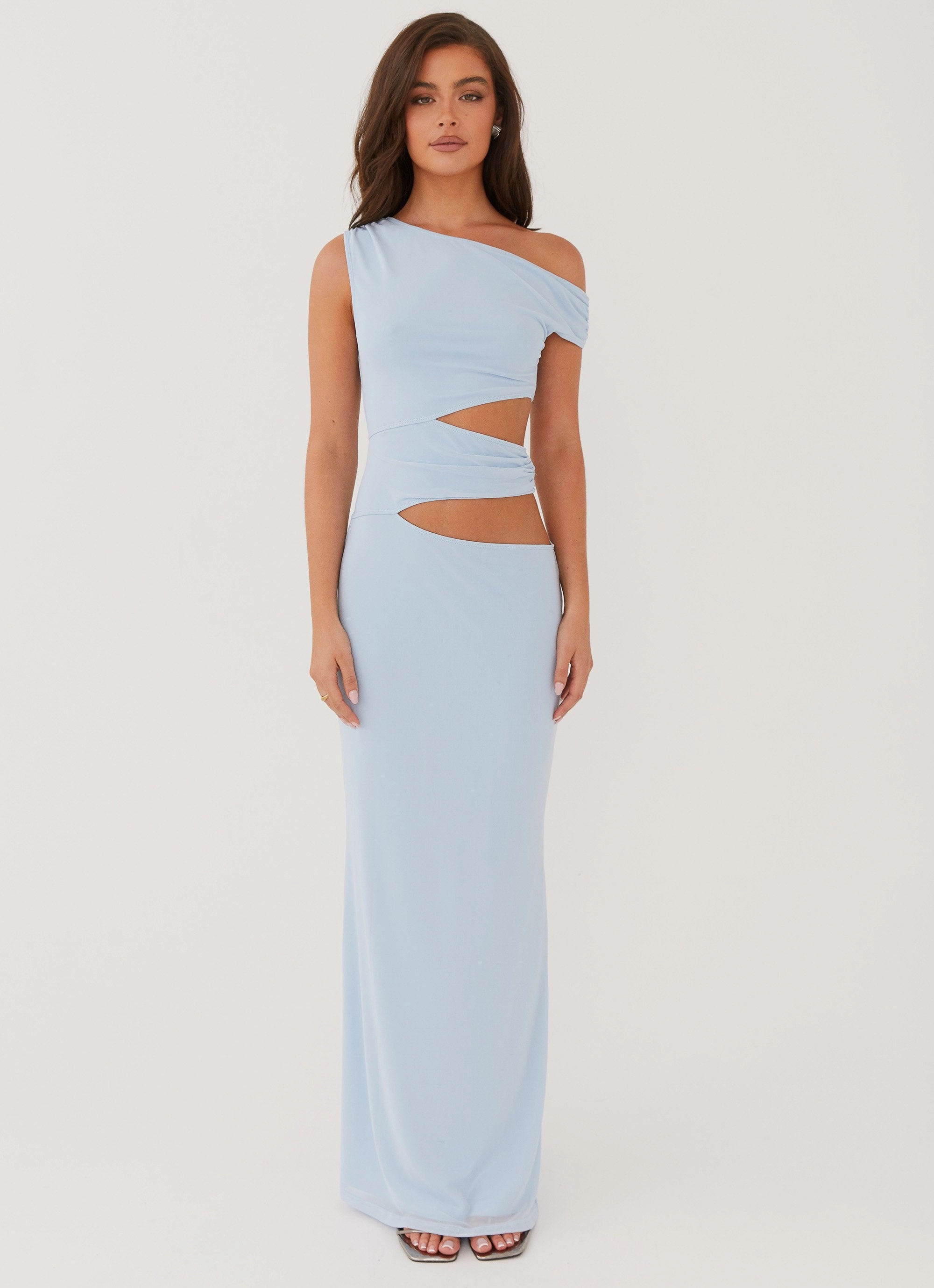 Margot One Shoulder Maxi Dress - Sky Blue Breath Ease Warm-Layer