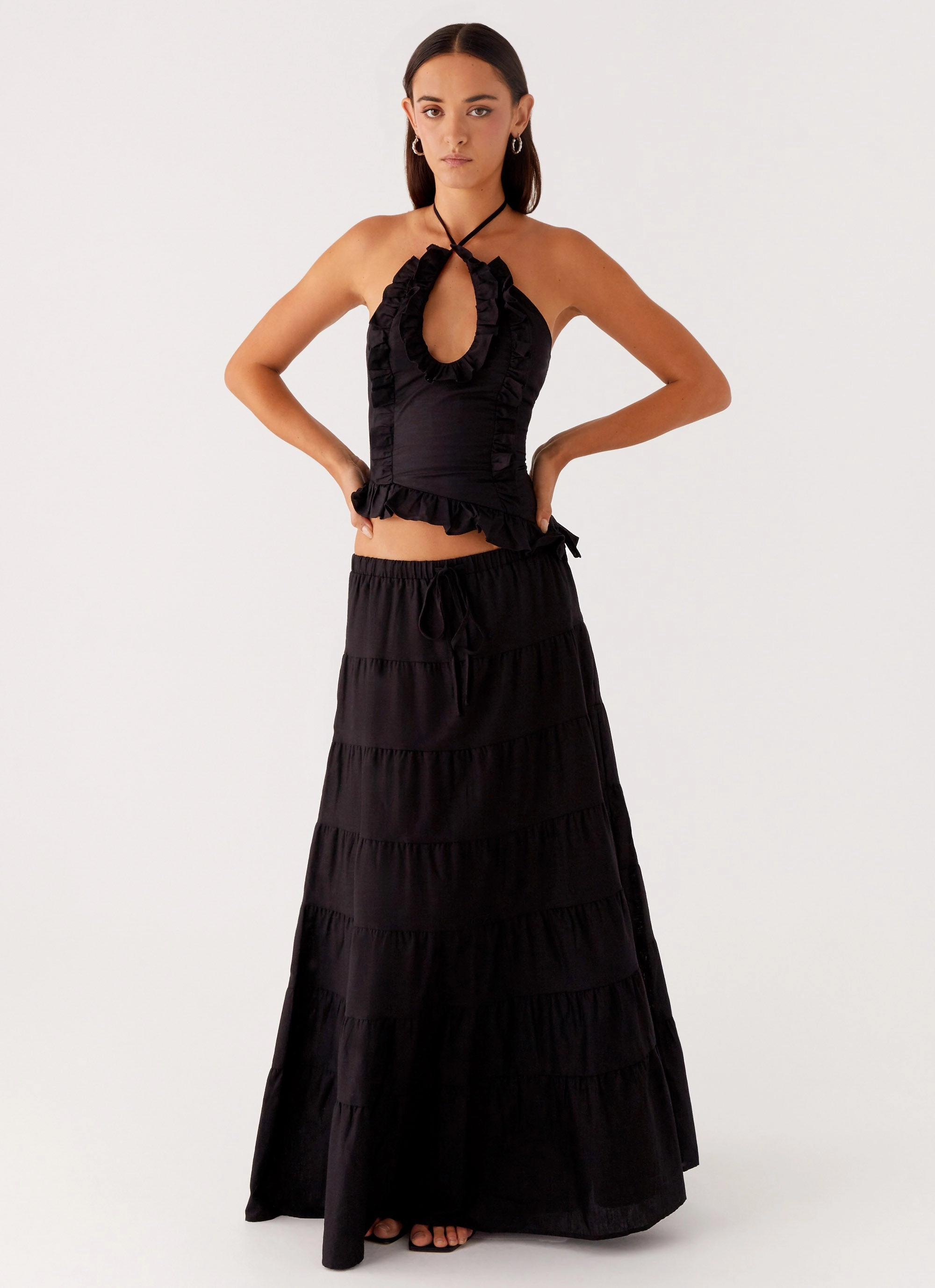 Travel Influence Mariella Linen Maxi Skirt - Black