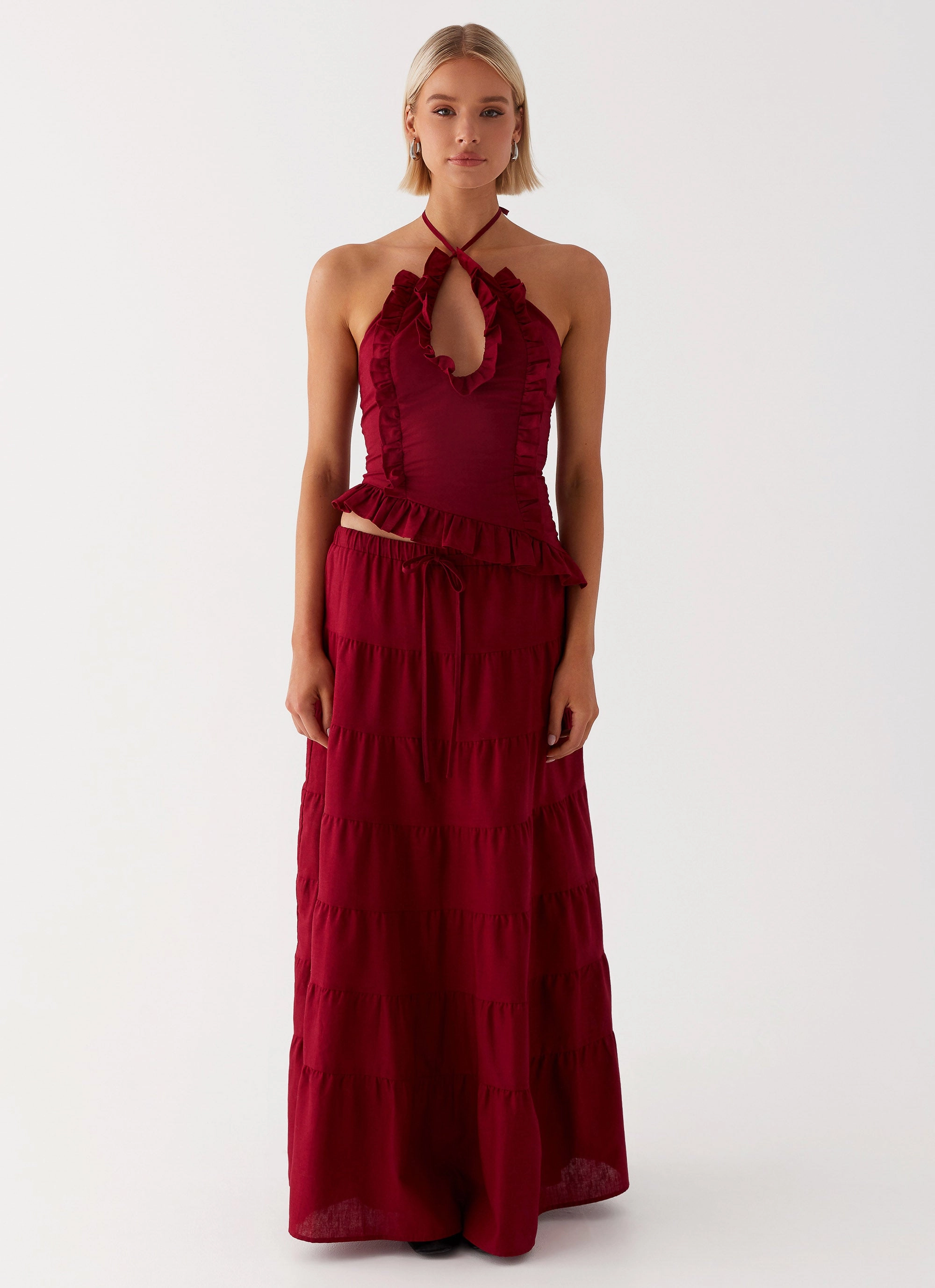 Celebrity Style Mariella Linen Maxi Skirt - Maroon