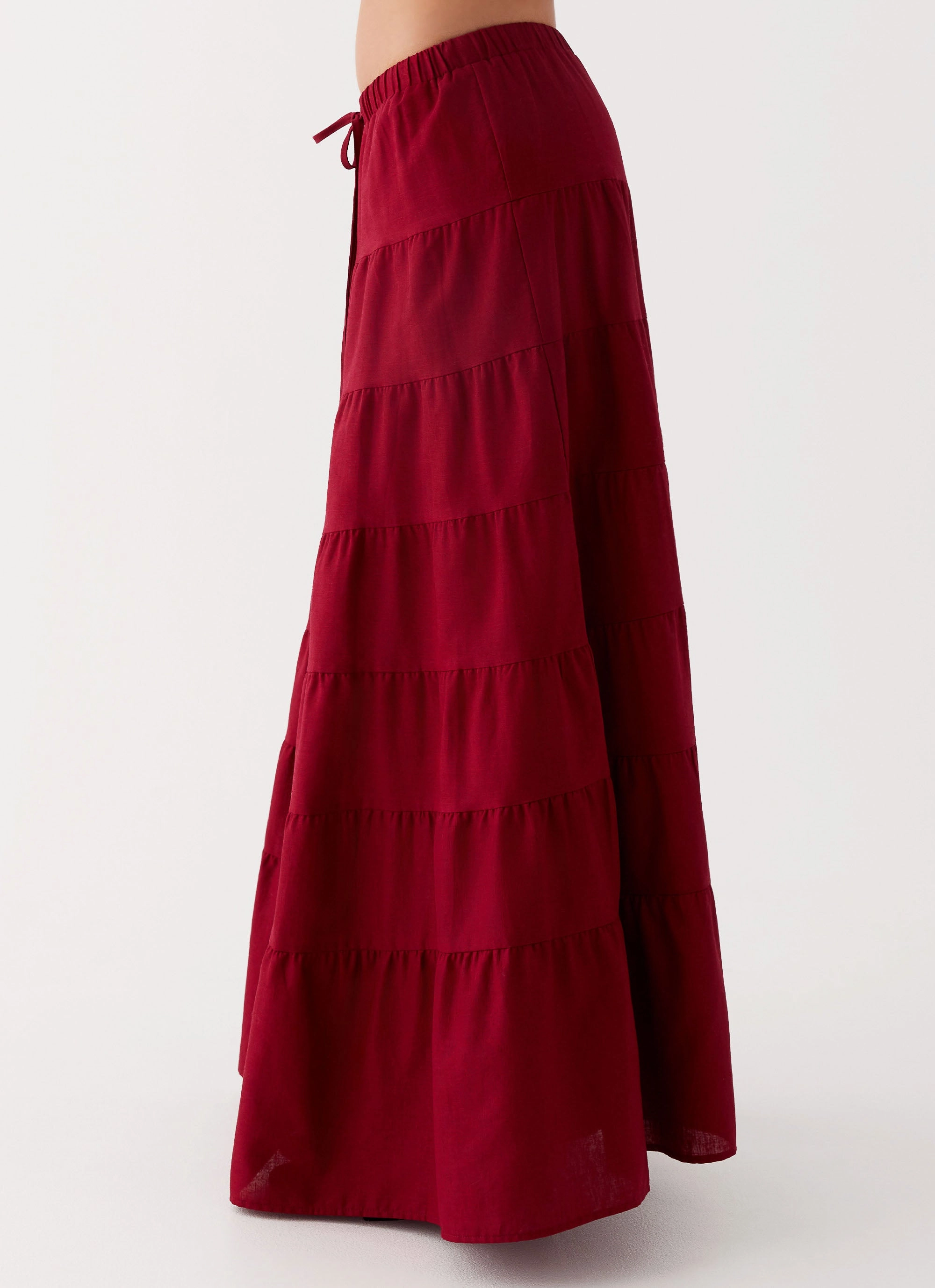 Mariella Linen Maxi Skirt - Maroon Non see through