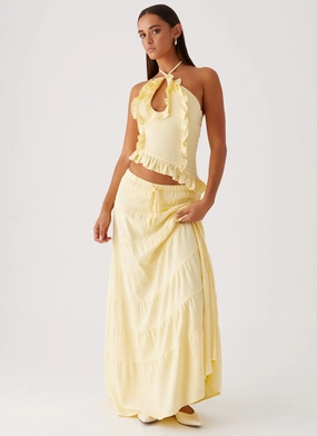 Mariella Linen Maxi Skirt - Yellow Outfit Shot