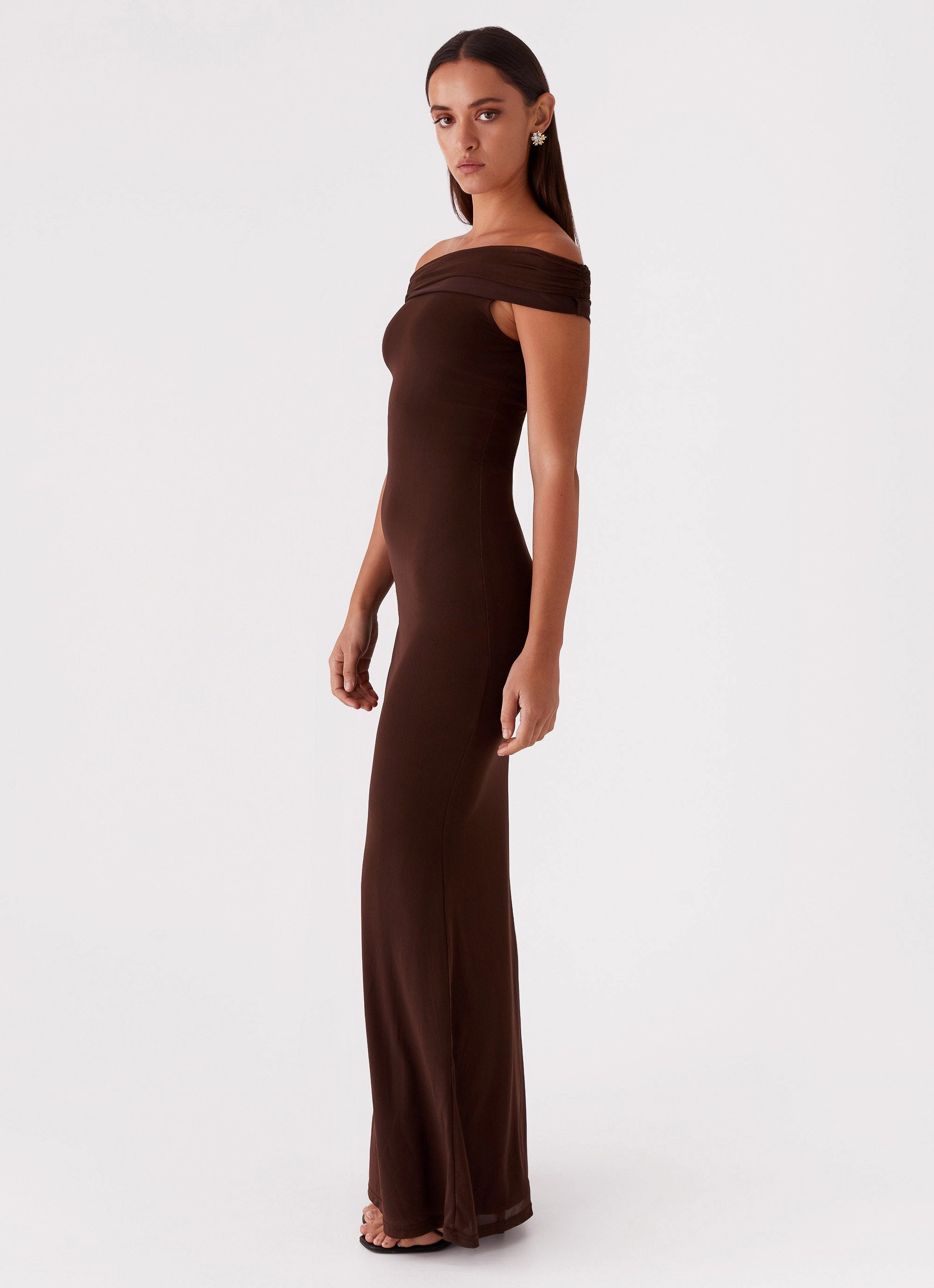 Marilyn Maxi Dress - Chocolate Dreamy Simplicity Sleek Feel