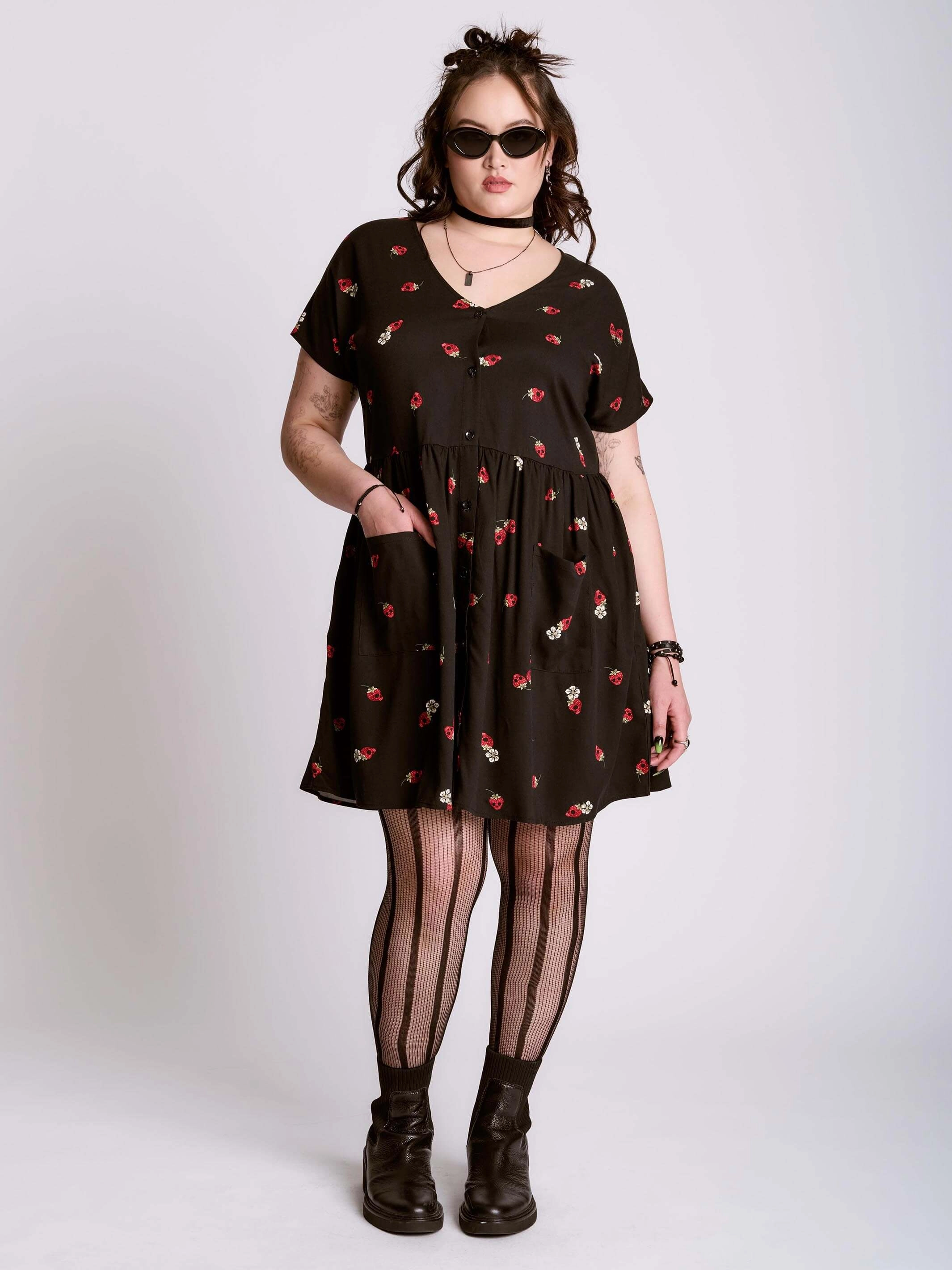 Strawberry Skull Babydoll Dress WrinkleResistantFinish Pretty Glow