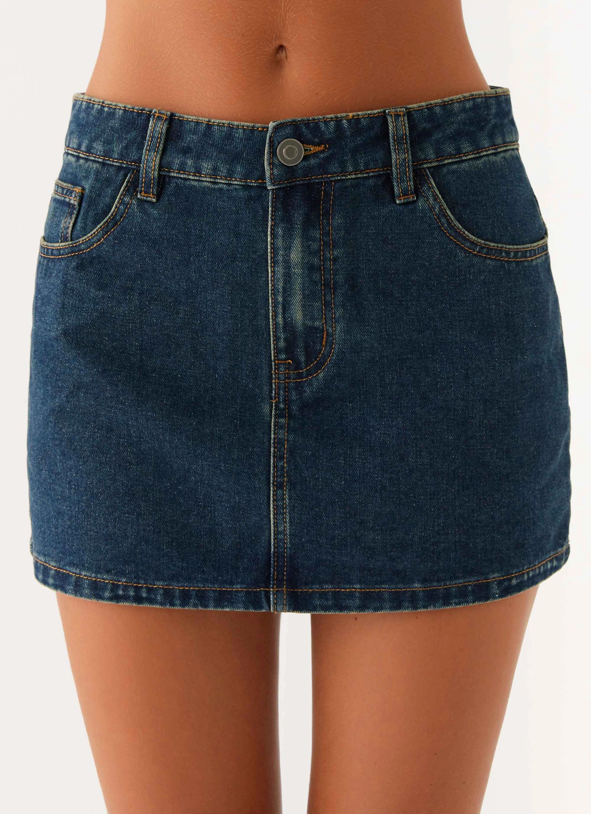 Maysa Low Rise Mini Skirt - Washed Denim Neat Fit