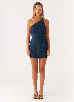 Maysa Low Rise Mini Skirt - Washed Denim Sleek Comfort