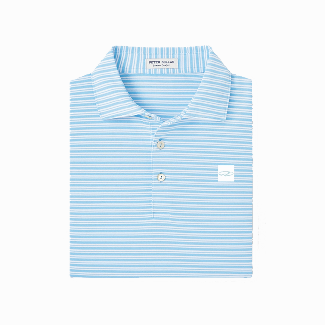 Men's Light Blue Double Striped Polo NonRestrictive Shoulder Design