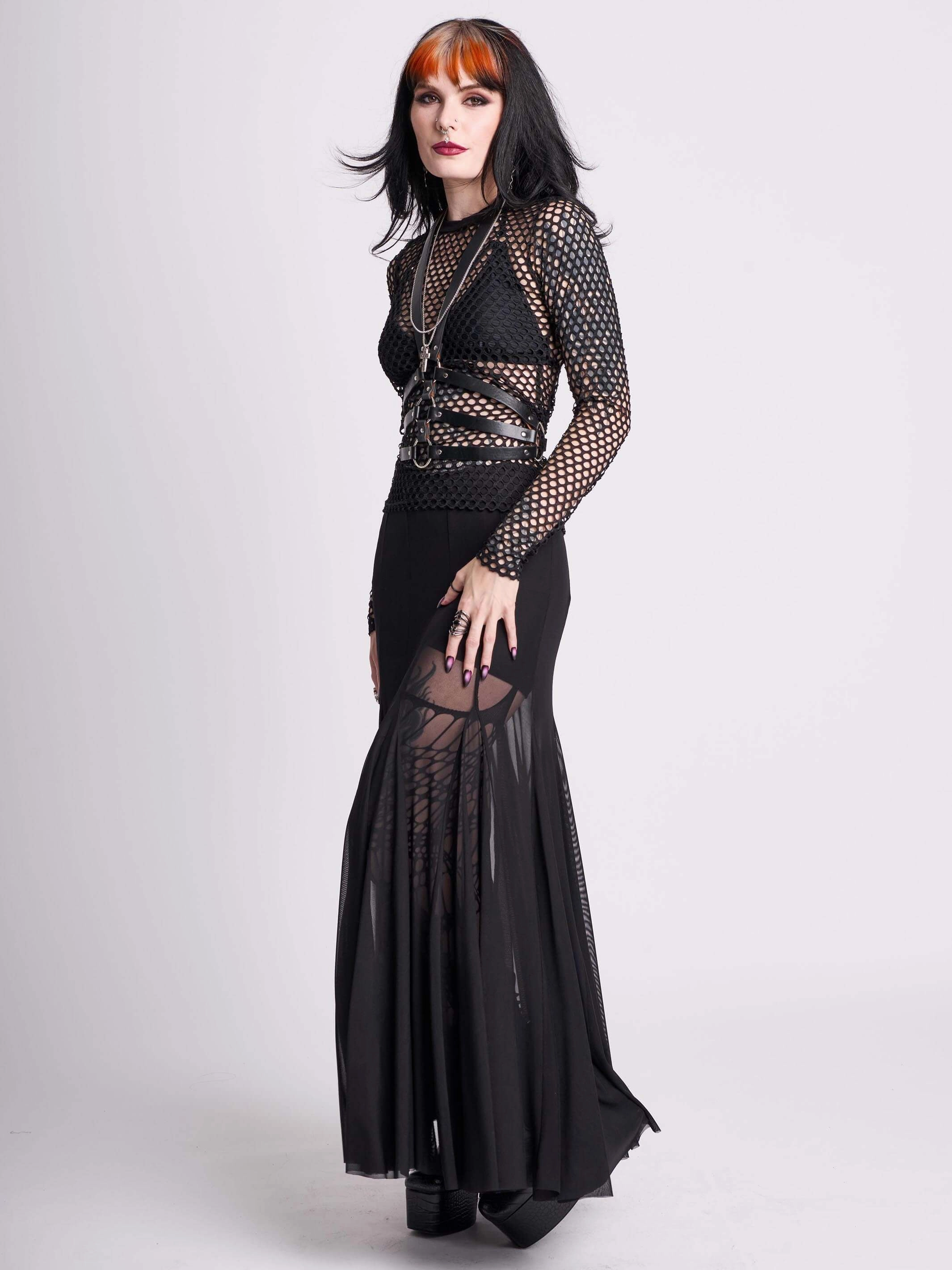 Simple Outfit Mesh Godet Maxi Skirt