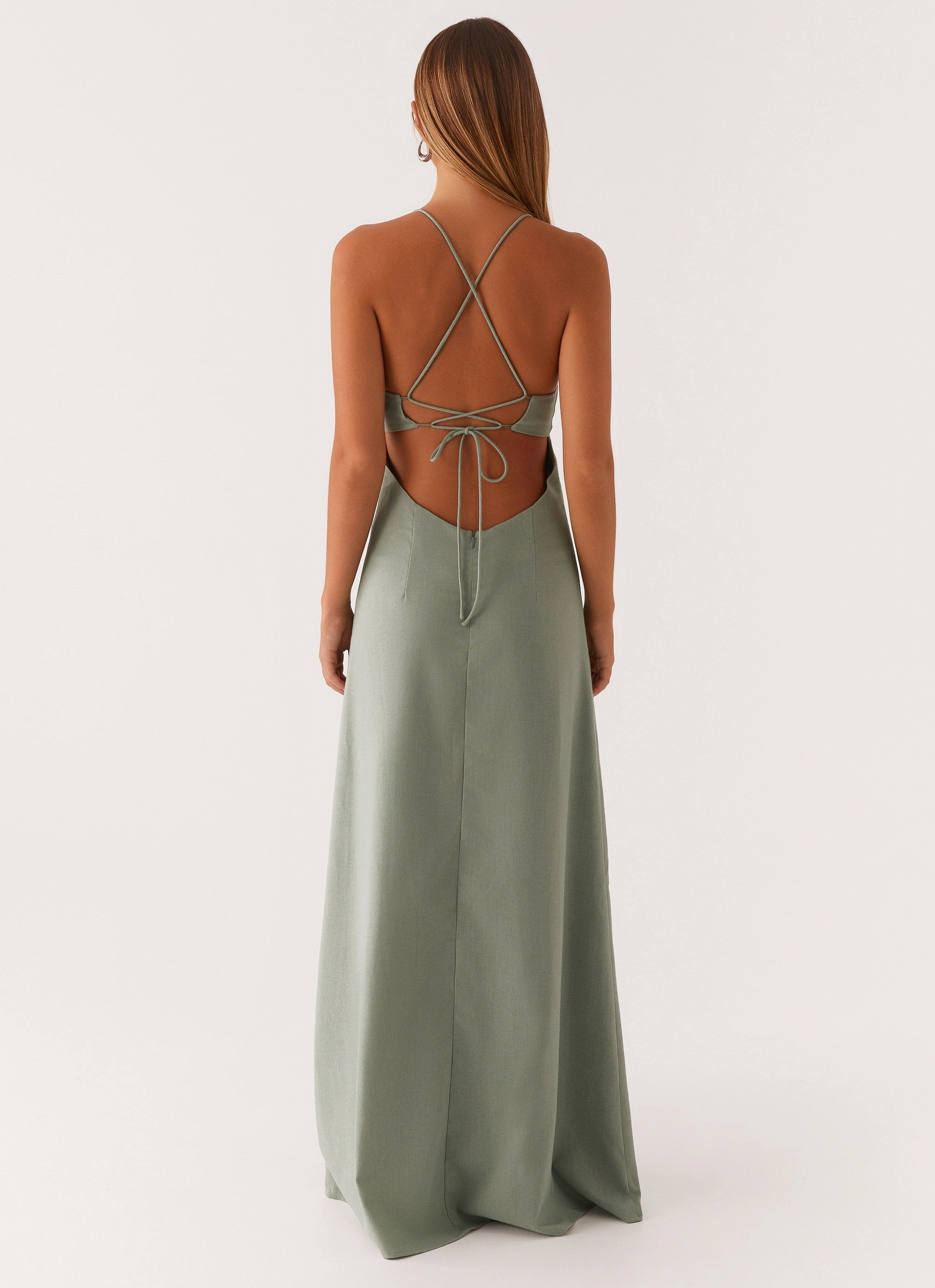 Layered-Look Warm Base Middle Ground Linen Maxi Dress - Sage
