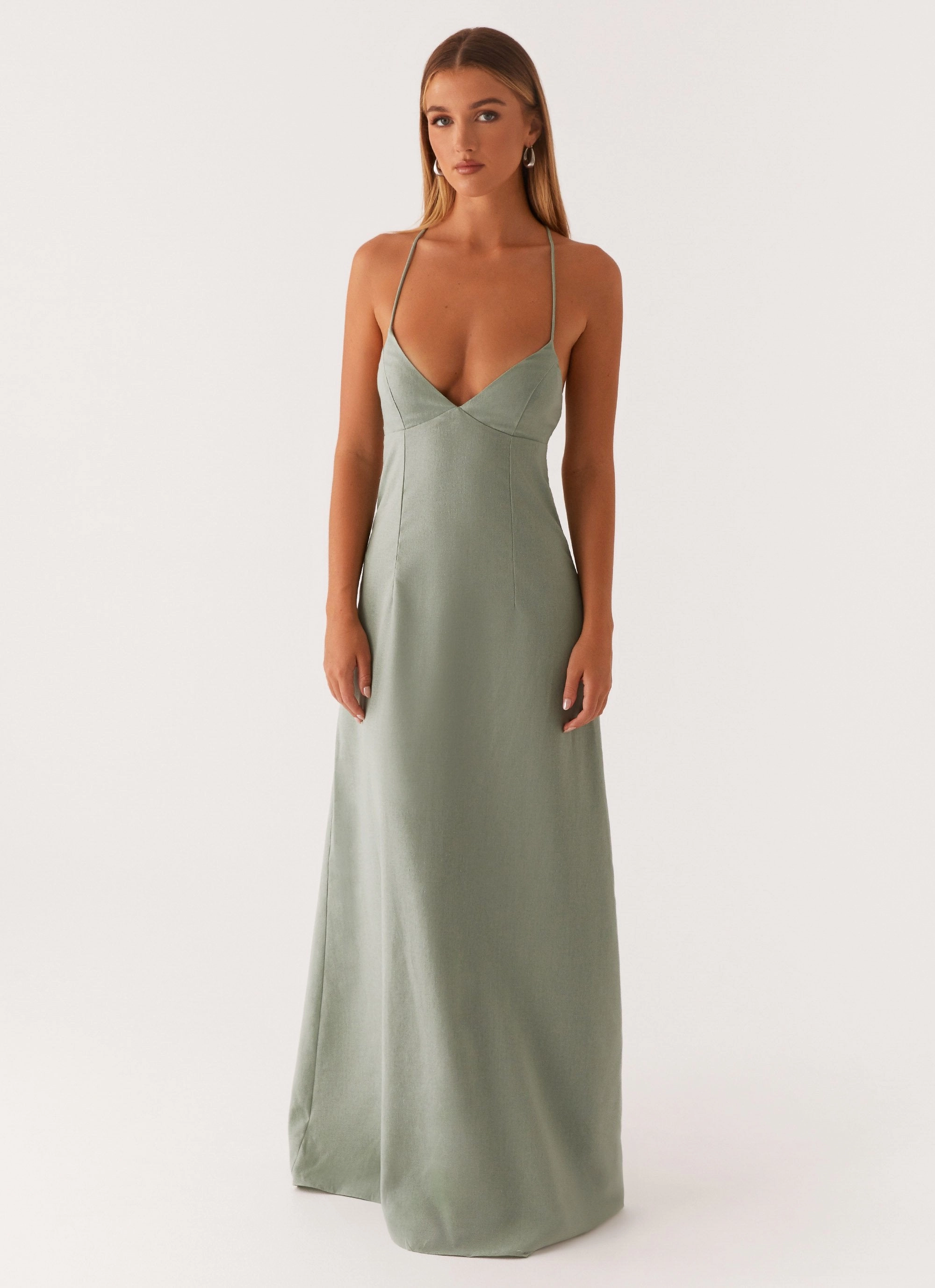 Middle Ground Linen Maxi Dress - Sage Comfortable Waist Design