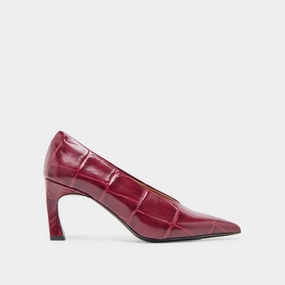 MIDGE HEELS BURGUNDY CROCO EMBOSSED LEATHER Fashion Star Open Toe Heels