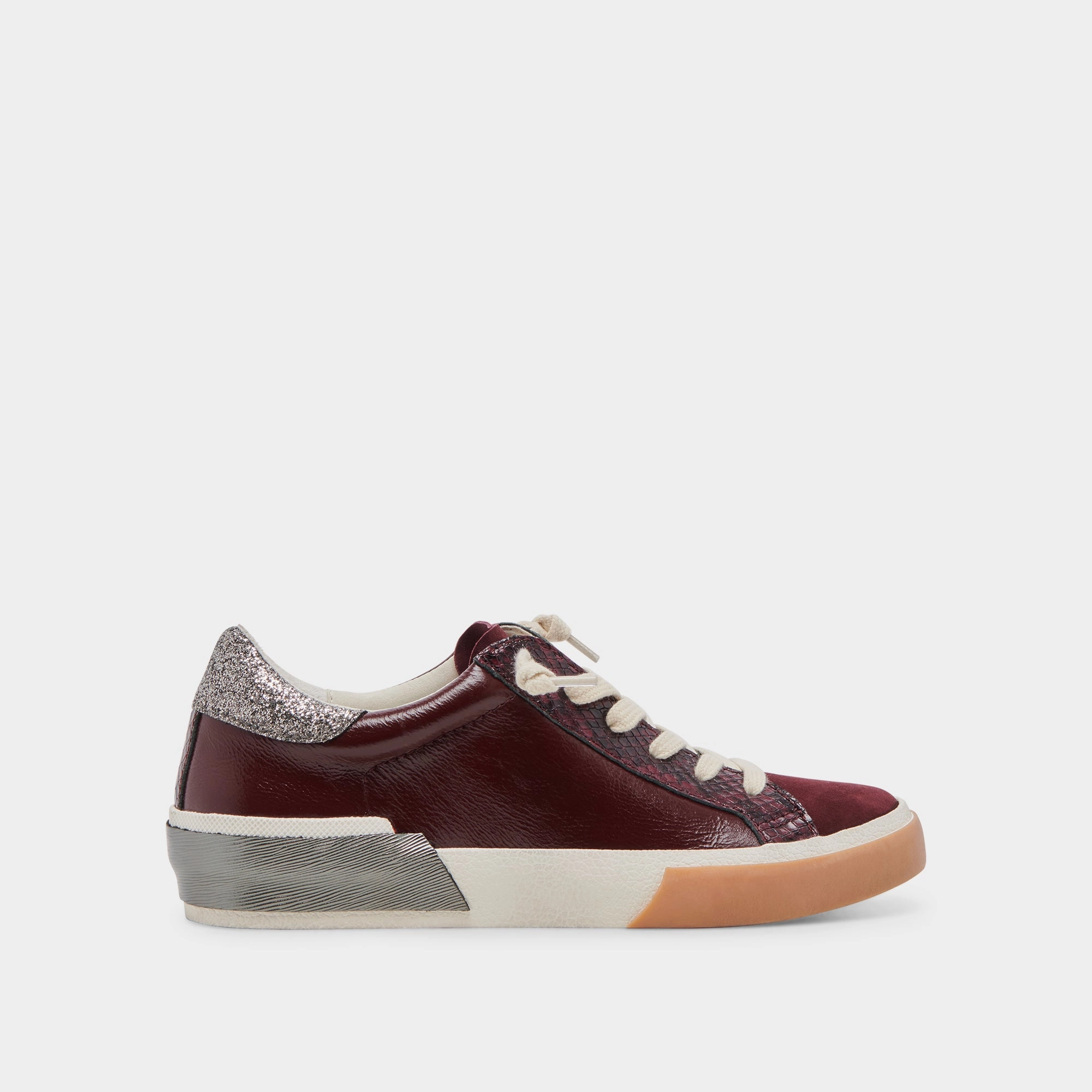 Sophisticated Comfort Reinforced Heel Guard ZINA SNEAKERS BURGUNDY CRINKLE PATENT