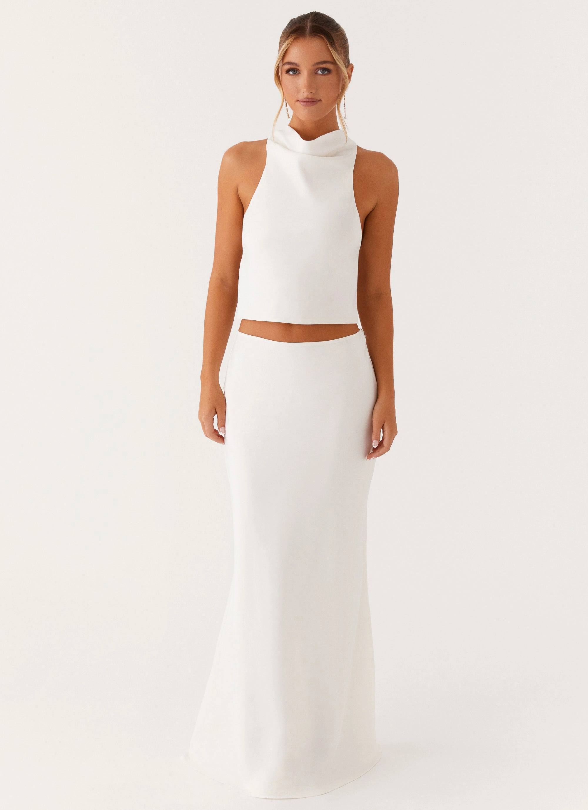 Sustainable Mina Satin Maxi Skirt - White