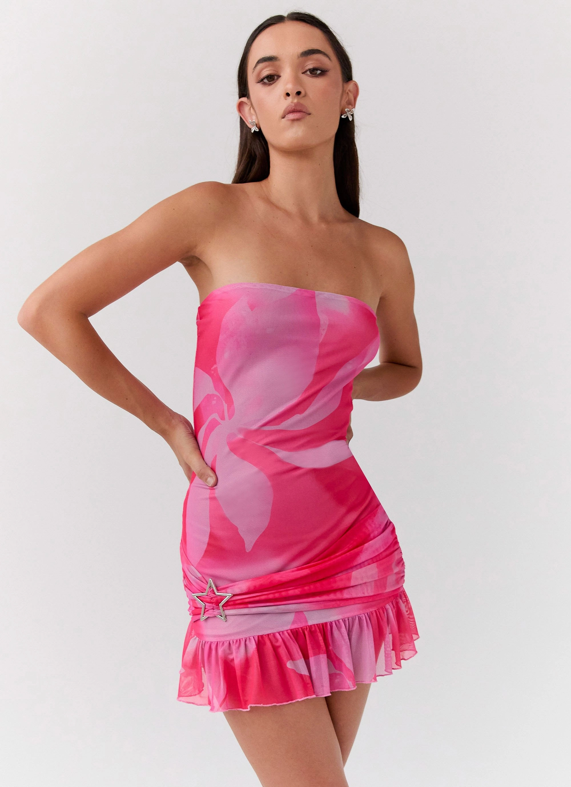 Besa Mesh Mini Dress - Neon Blush Elegant Motion Tulle-Overlay