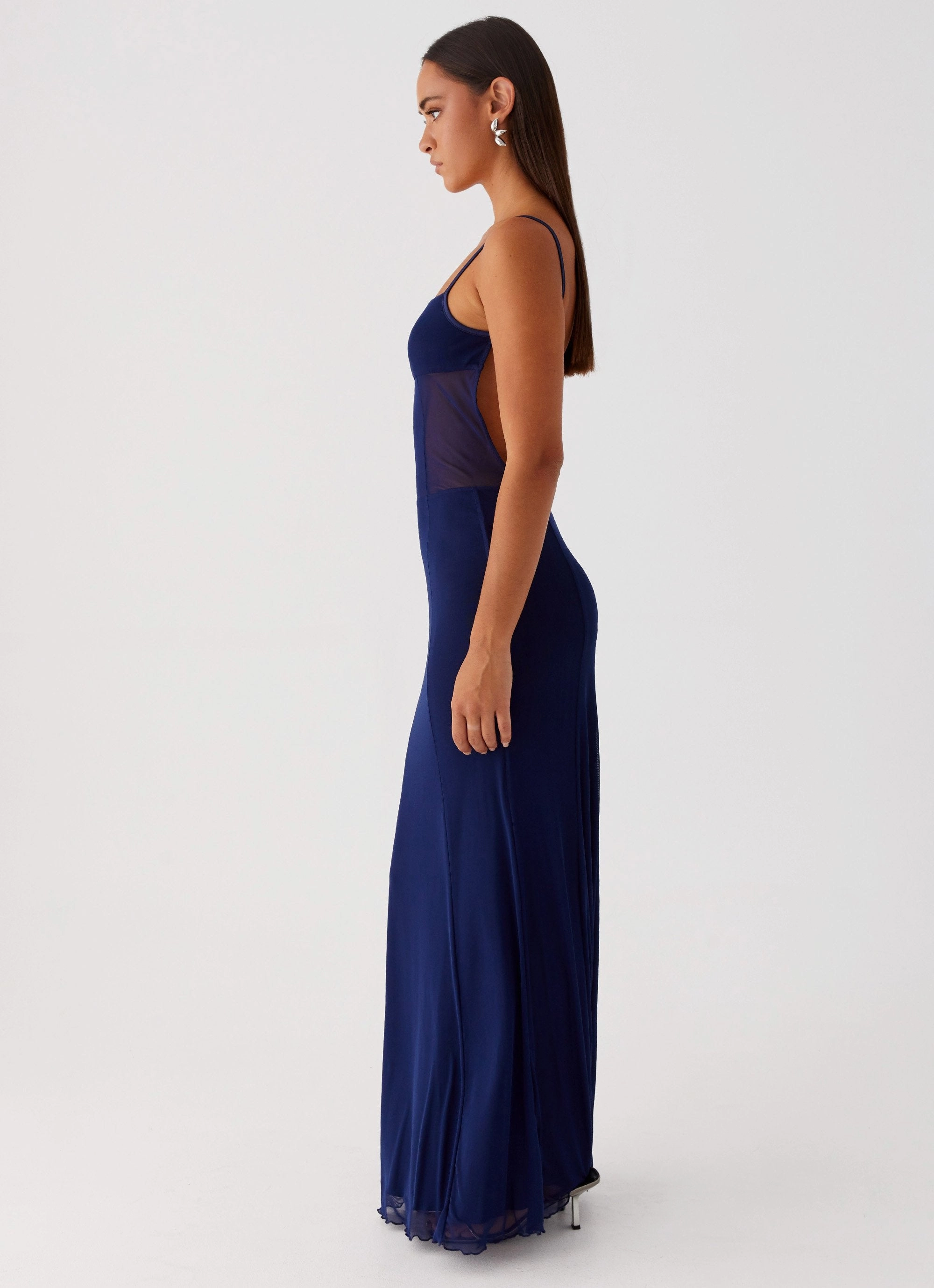 Miranda Maxi Dress - Navy Flattering Waist Design Drawstring-Closure