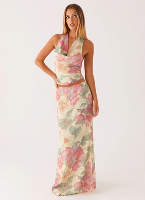 Soulful Low Rise Maxi Skirt - Yellow Peony Chic casual gentle style