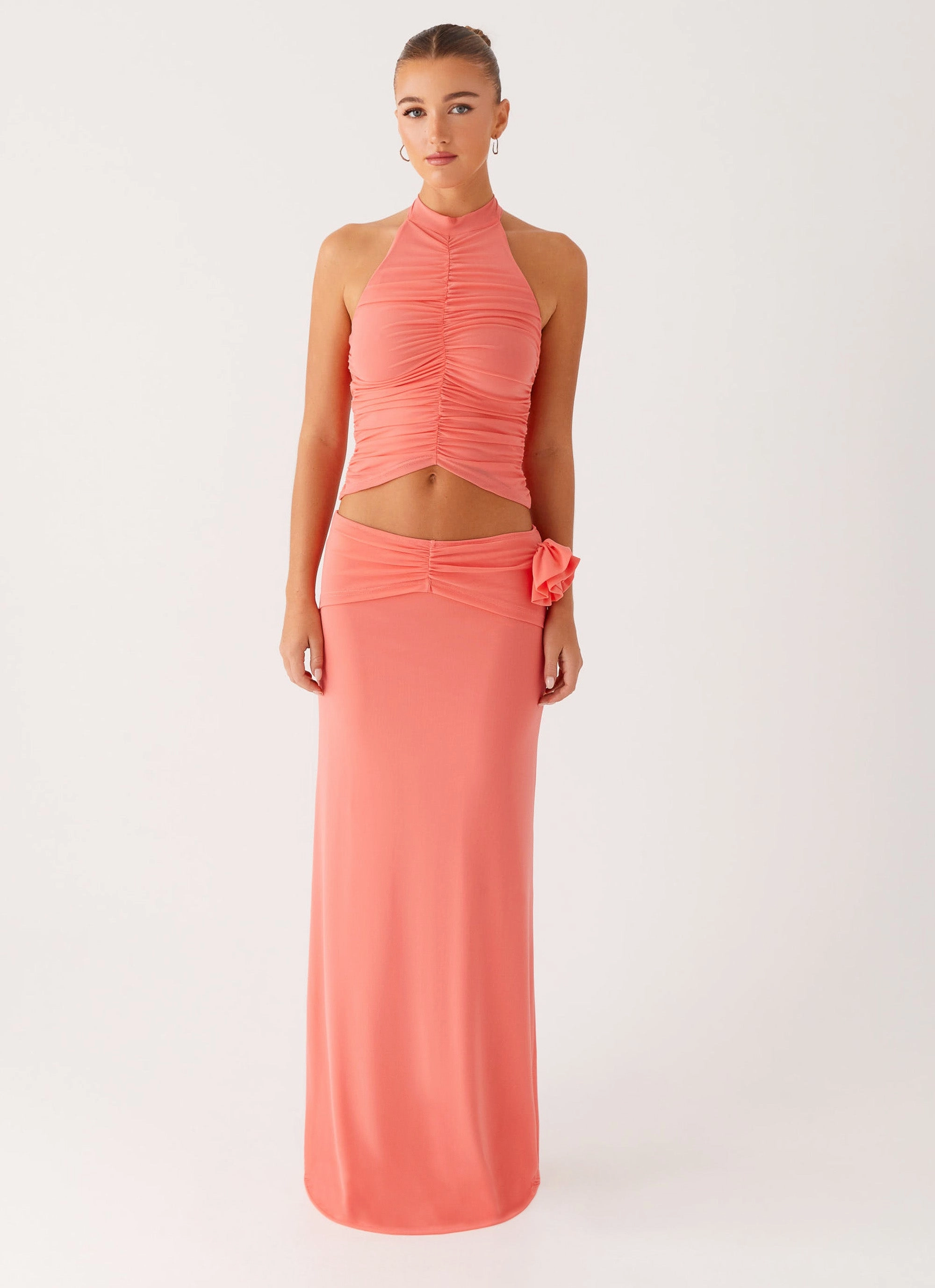 Jayce Maxi Skirt - Salmon Elasticized Hem Breathable fabric