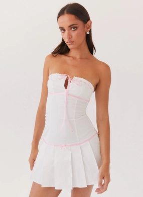 City-Style Dual Tones Candy Coated Bustier Mini Dress - Pink Ribbon