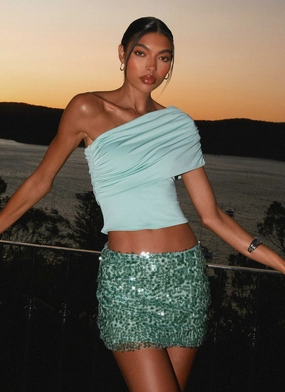 Cozy Vibe Heritage Craft Made For You Low Rise Sequin Mini Skirt - Mint