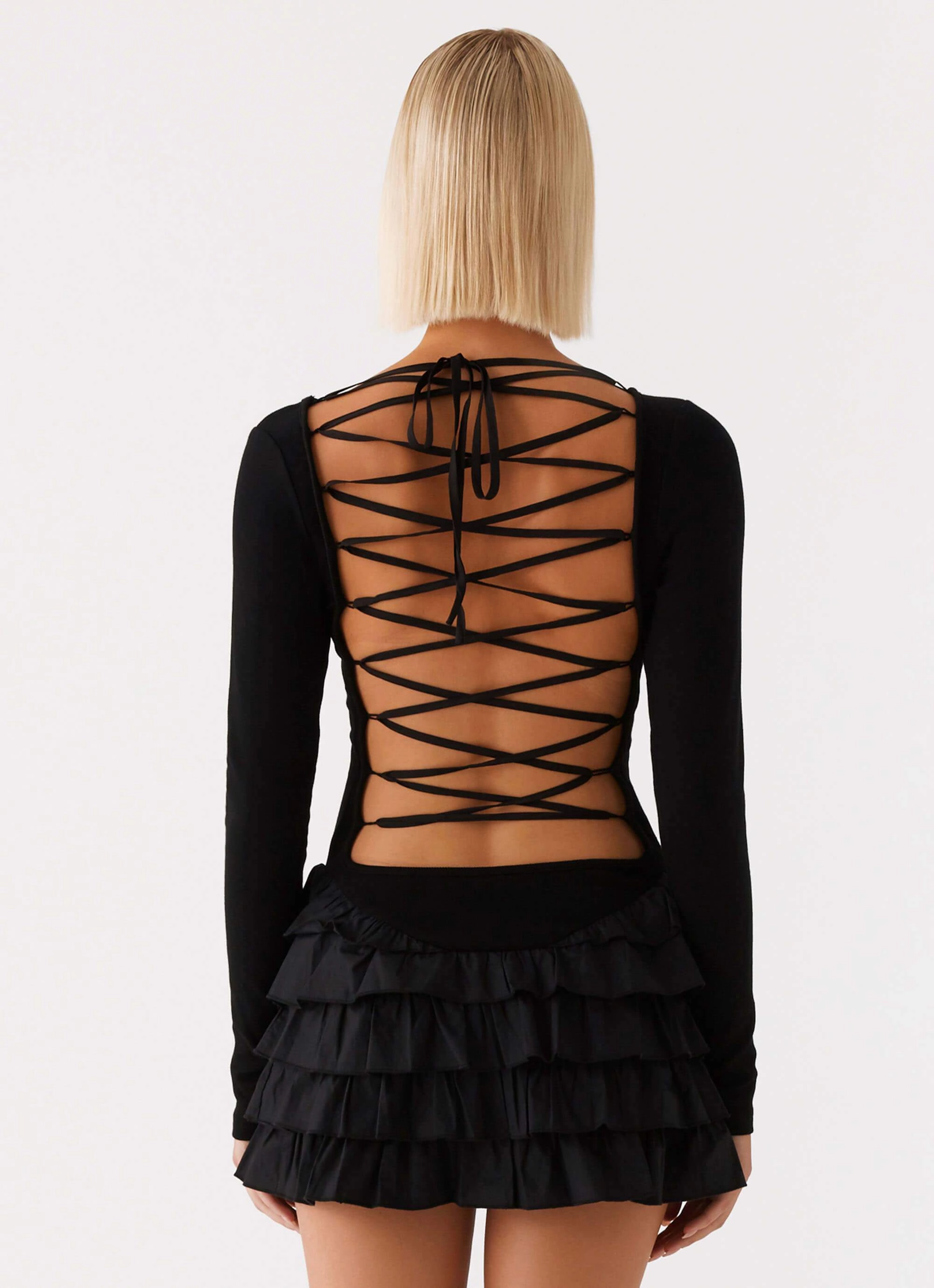 Moon Rising Long Sleeve Mini Dress - Black Soft Fashion