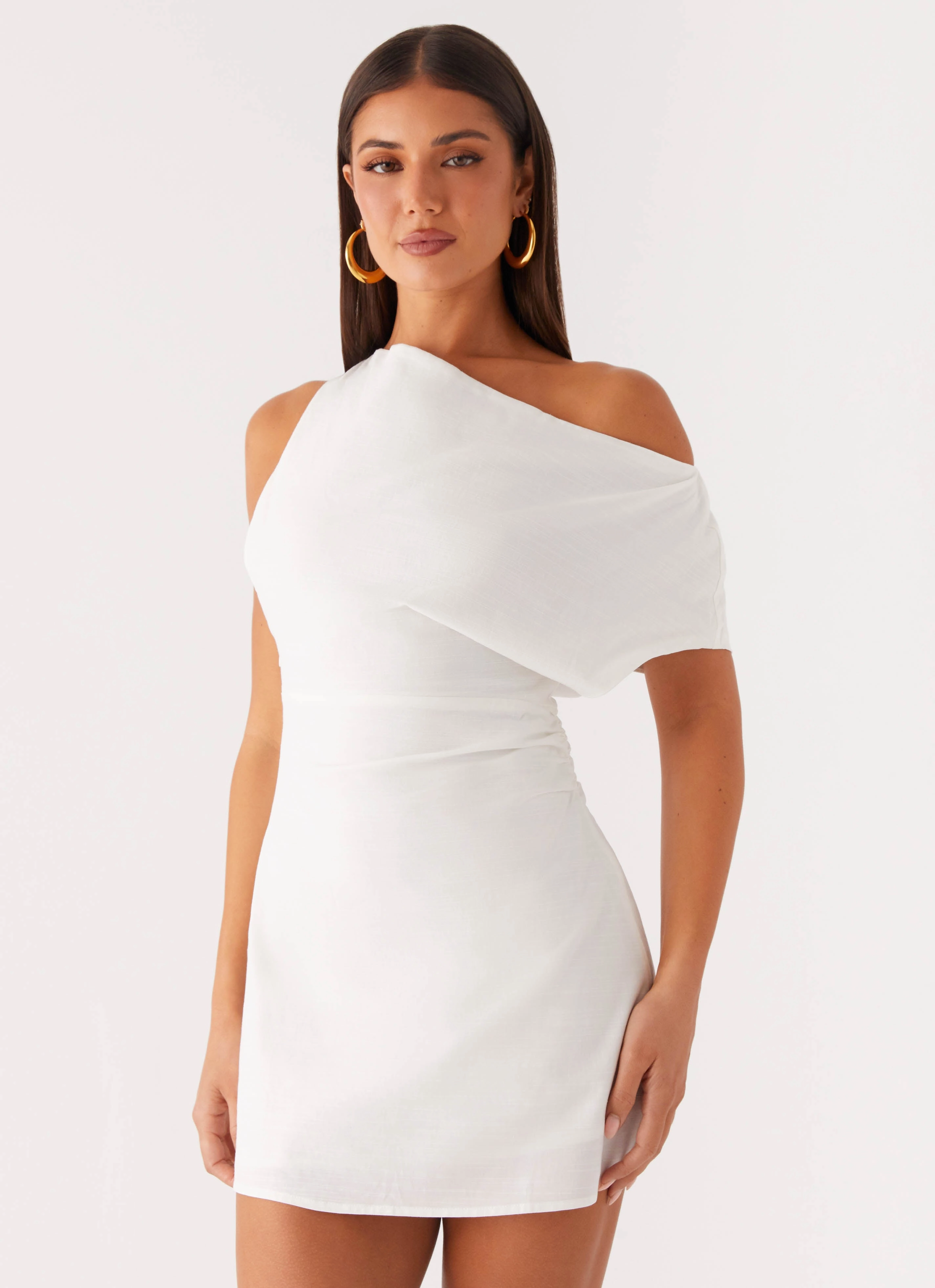 Moonlight Oasis Asymmetrical Mini Dress - Off White Refined Cut