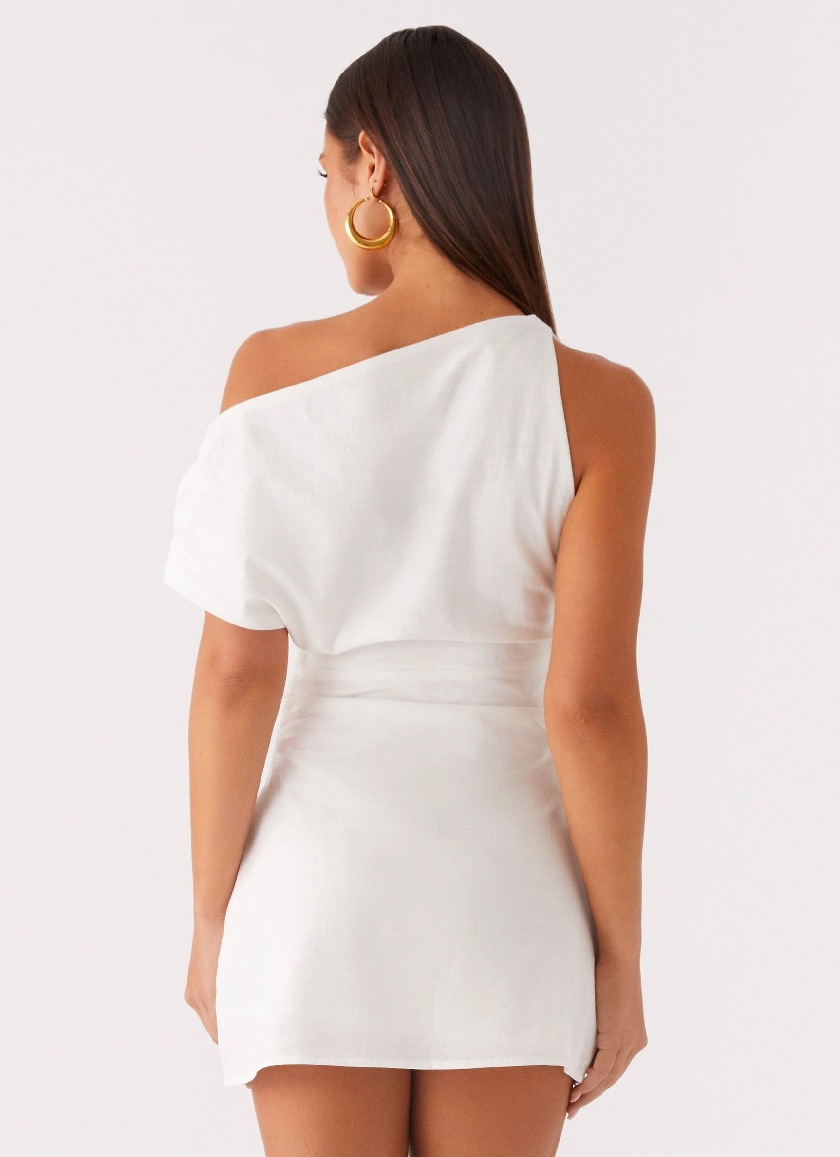 Snag-Resistant Moonlight Oasis Asymmetrical Mini Dress - Off White