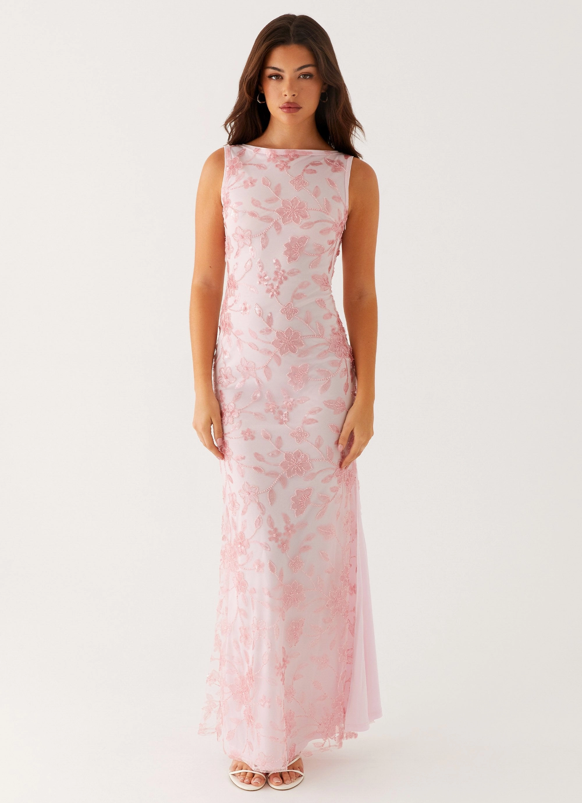 Moorey High Neck Maxi Dress - Pink Happy Scent Side-Pocket