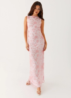 Satin-Edge Moorey High Neck Maxi Dress - Pink