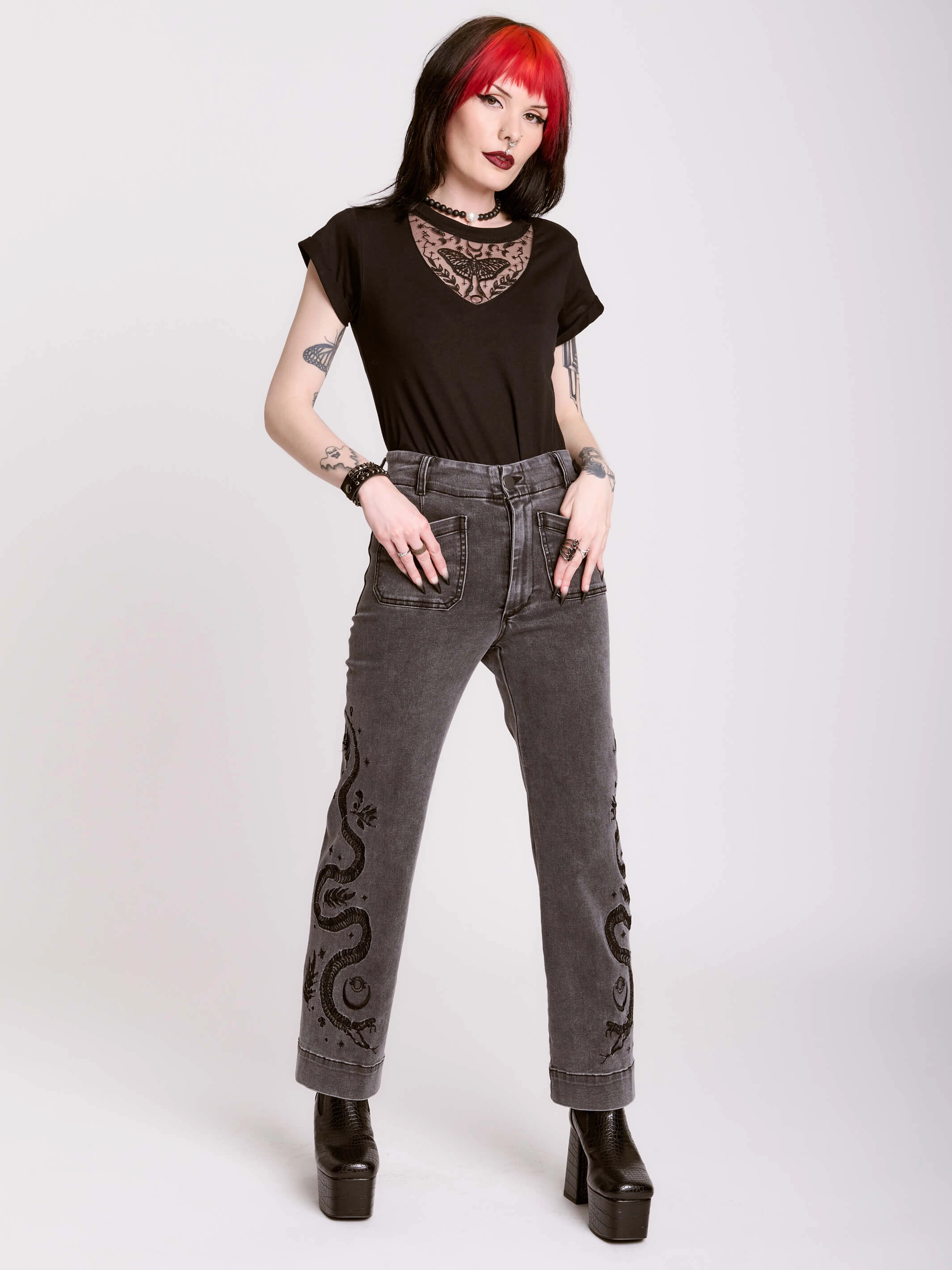 Moth Embroidered Baby Tee Comfy Stretch Fit UV protected