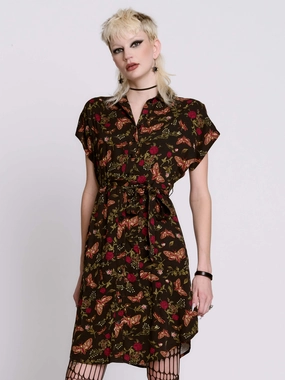 Bishop-Sleeve Day Fit Moth to the Flame Shirt Dress