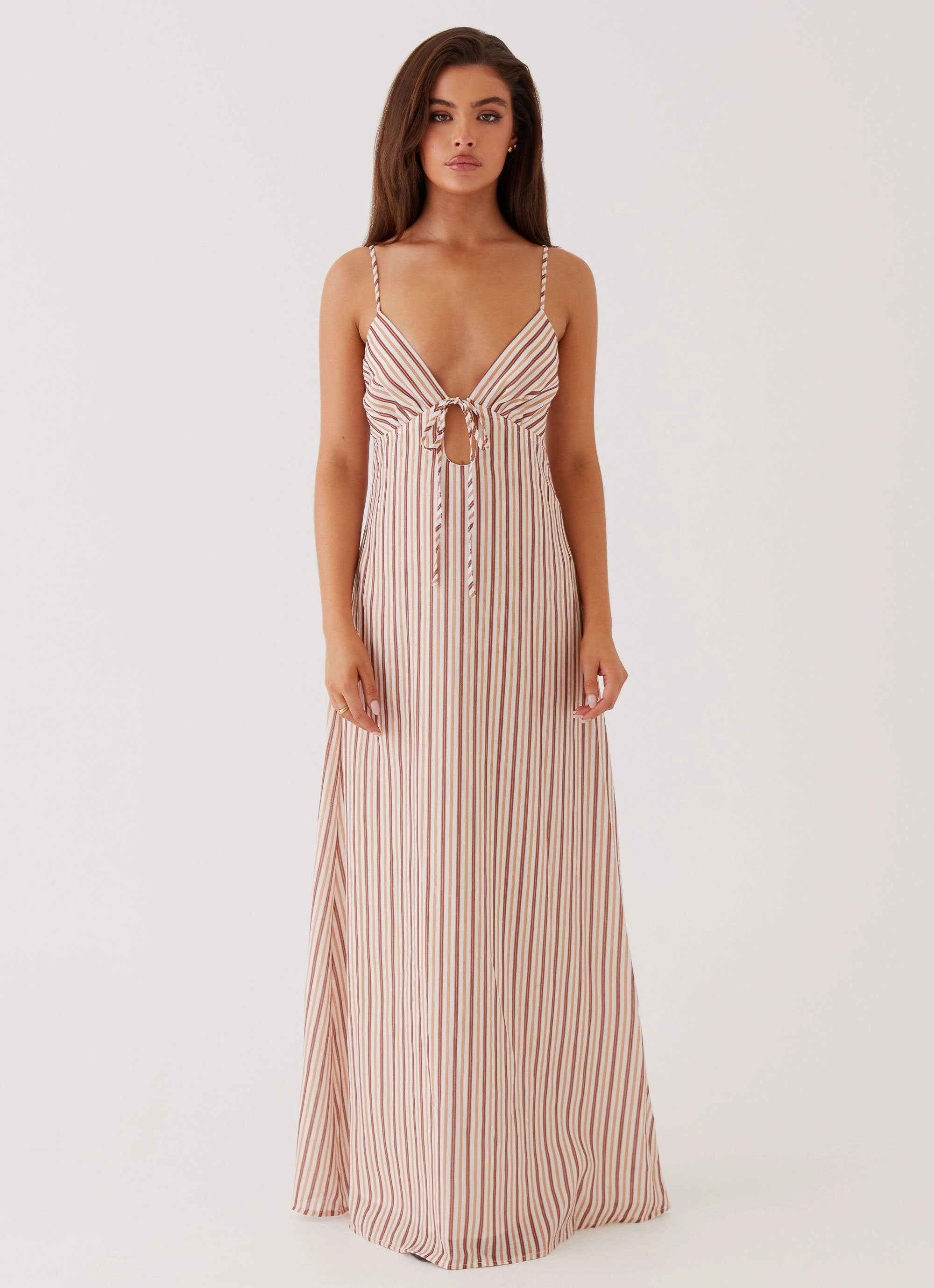 Flora Linen Maxi Dress - Passionfruit Stripe Comfortable and Flattering Layered Volume