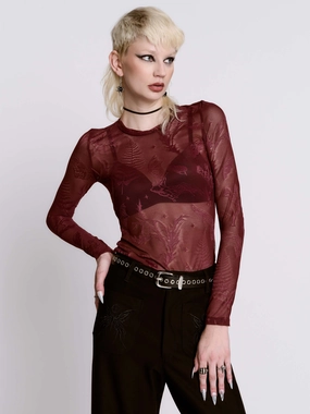 Oxblood Bat Mesh Top Tribal Glossy Look
