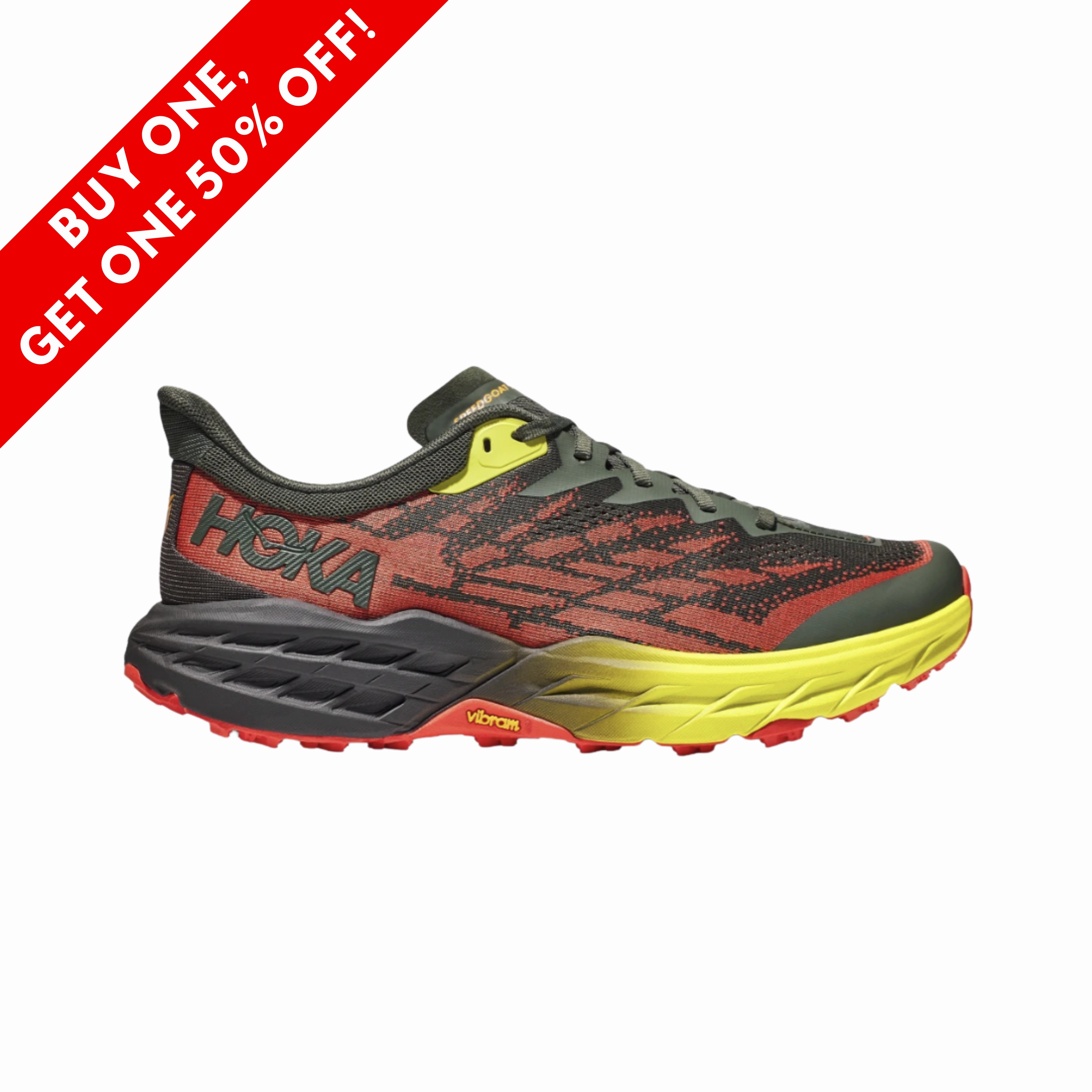 Men's Speedgoat 5 - Thyme/Fiesta (D Width) Ultimate Comfort