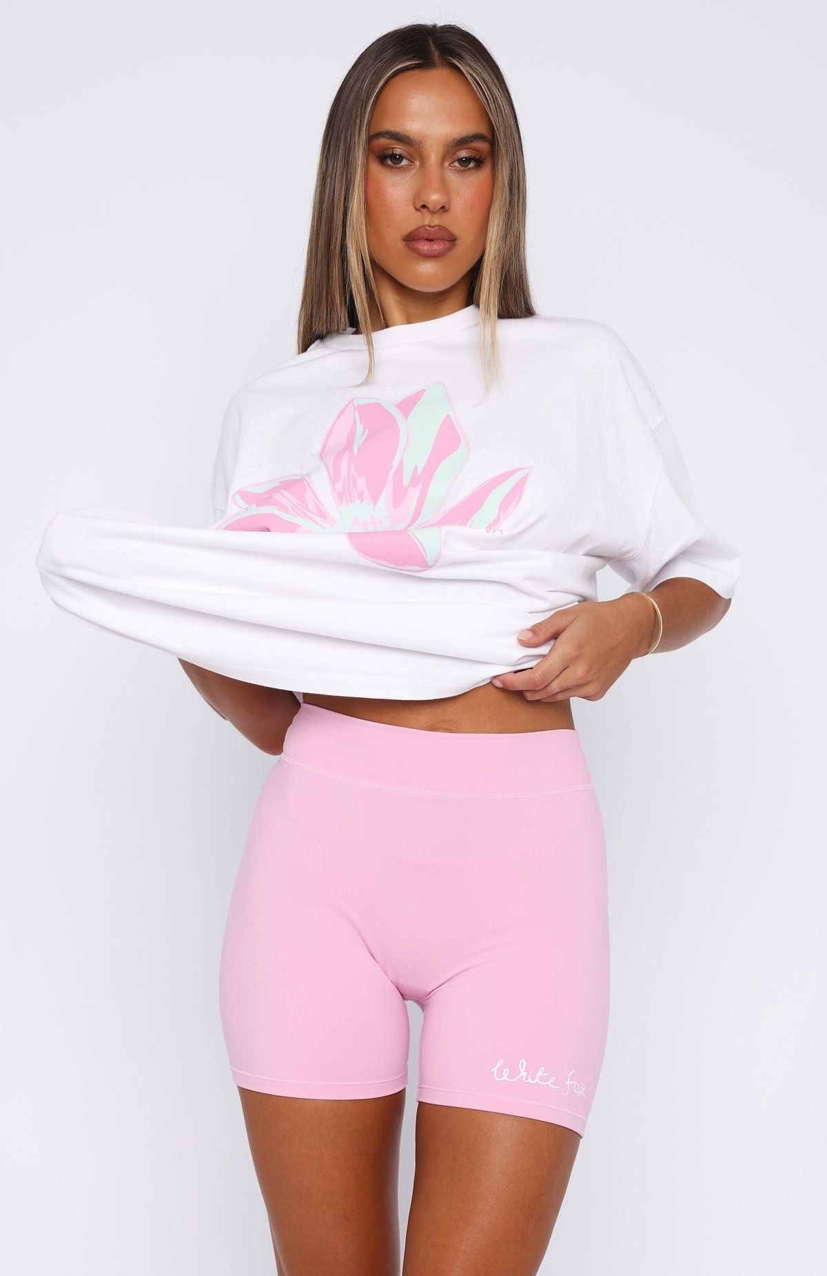 Friction Reducing Lining High Elasticity Blend Pick You A Flower Bike Shorts Pink