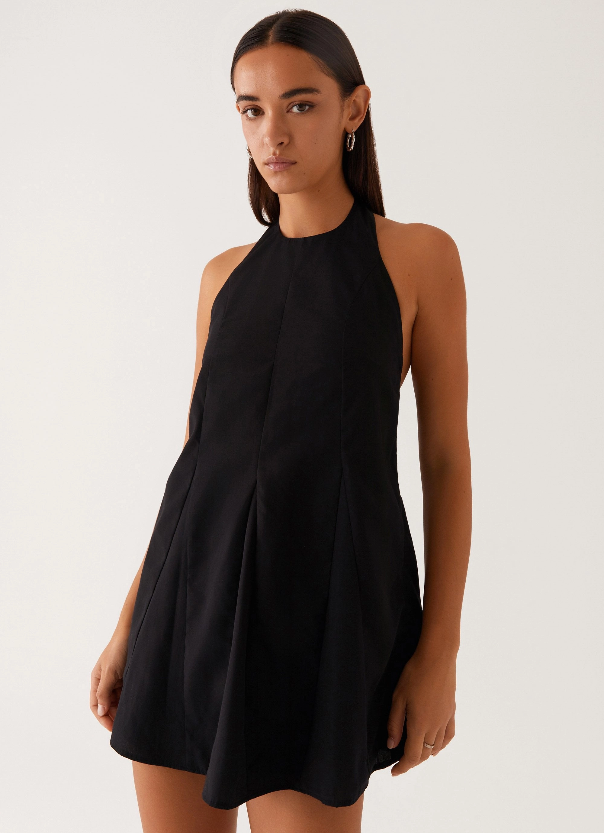 Drawstring-Closure Avalon Halterneck Mini Dress - Black