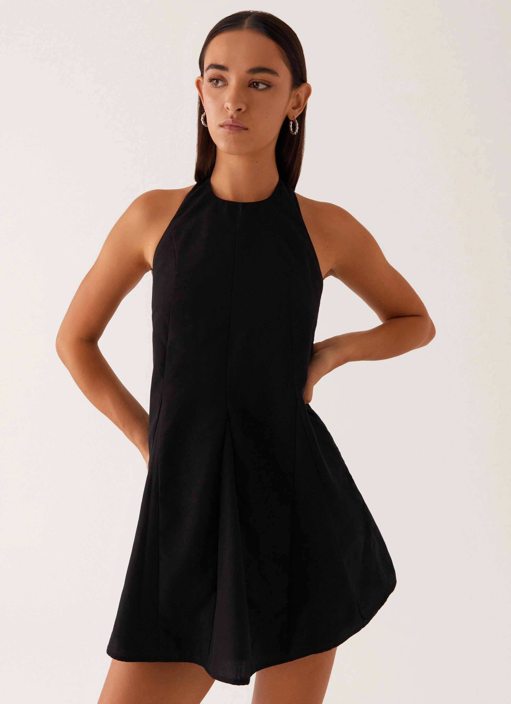 Self Power Back Detail Avalon Halterneck Mini Dress - Black