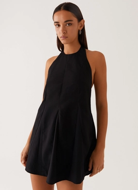 Drawstring-Closure Avalon Halterneck Mini Dress - Black