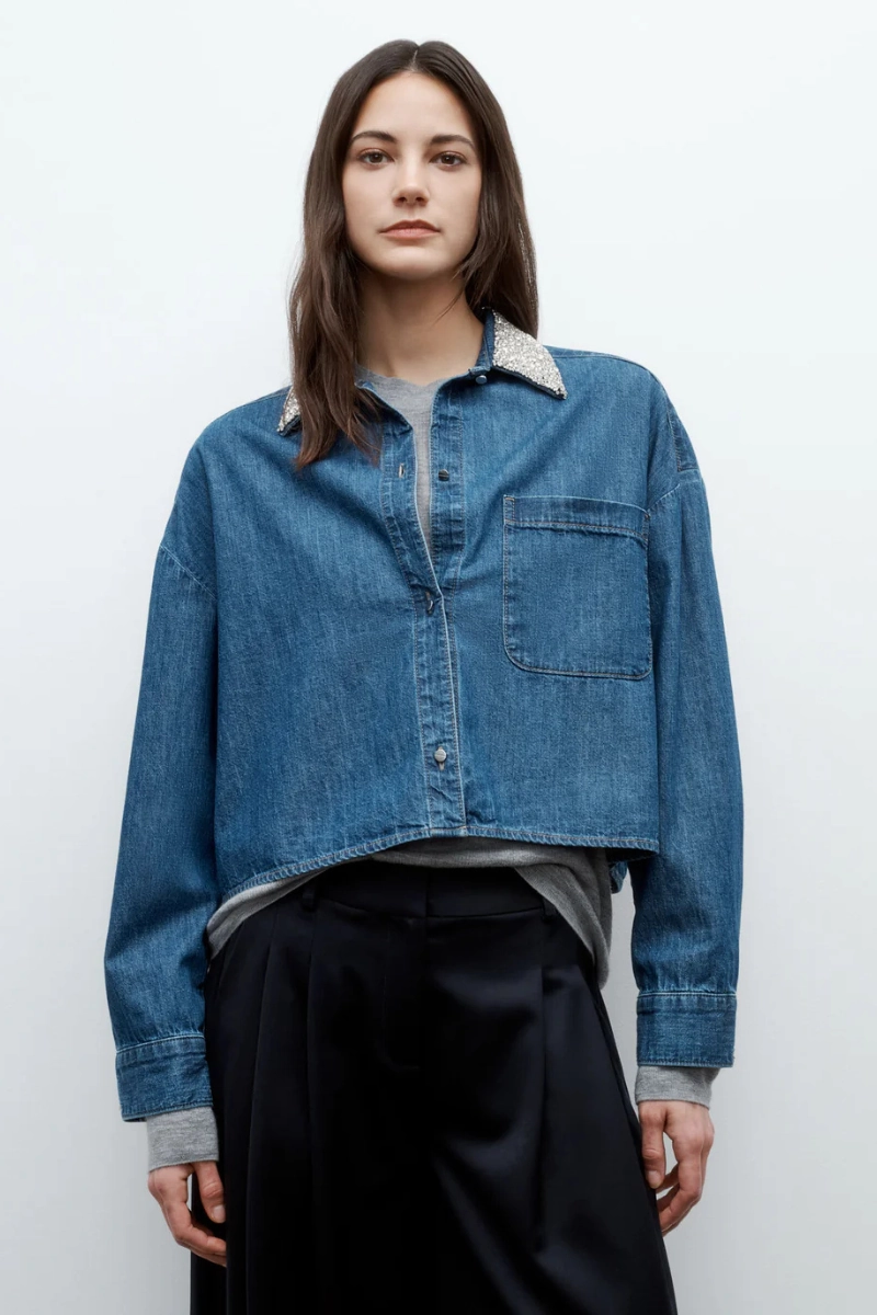 My Ex??s Denim Shirt Multi Layer Stitching Street Wear